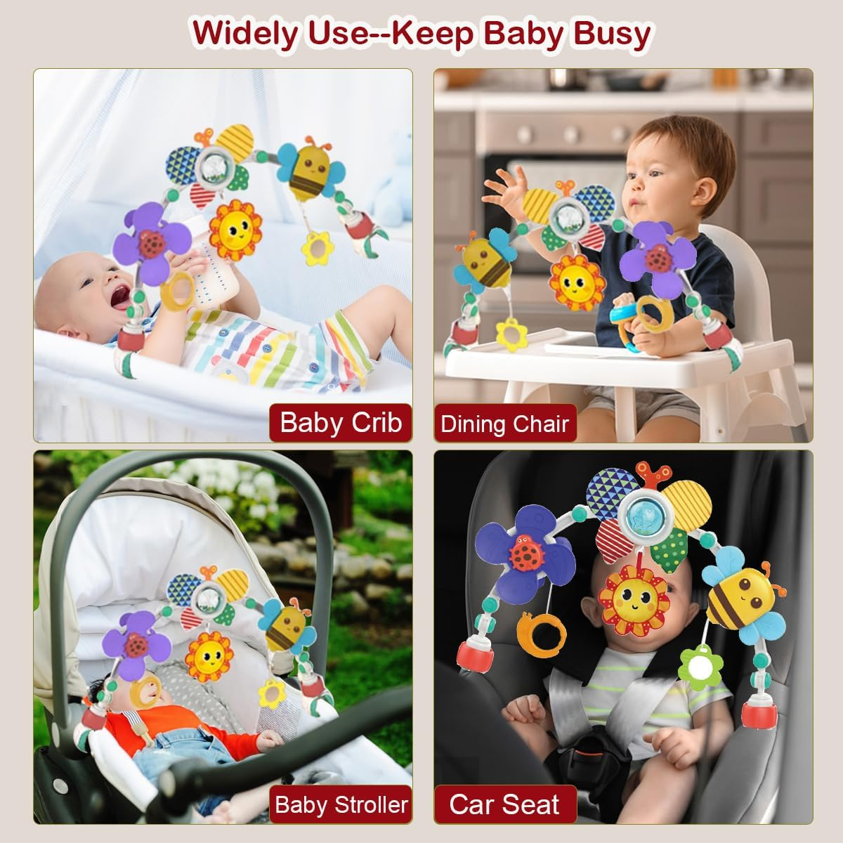 Baby Hanging Stroller Play Arch Toy, Crib Accessory and Car Seat Activity Mobile Adjustable Arch Toys with Animals, Travel Sensory Crib Toy for Babies Boys and Girls image number 2