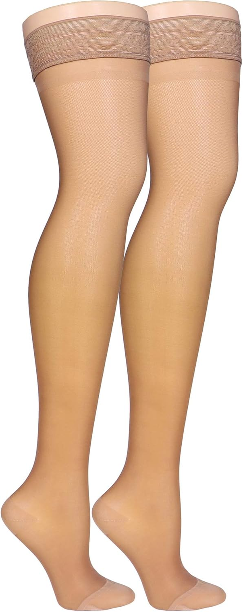 Truform Sheer Compression Stockings, 15-20 Mmhg, Women'S Thigh High Length, 20 Denier, Beige, Medium image number 3