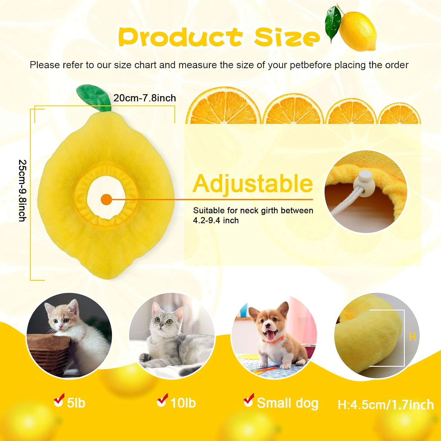 HYLYUN Cat Recovery Collar - Cute Lemon Neck Cat Cones after Surgery, Adjustable Cat E Collar, Surgery Recovery Elizabethan Collars for Kitten and Cats image number 6