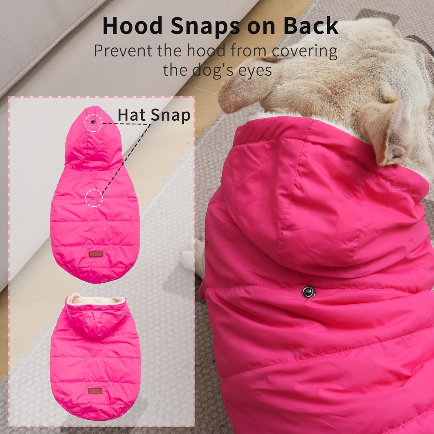 Vecomfy Fleece and Cotton Lining Extra Warm Dog Hoodie in Winter,Small Dog Jacket Puppy Coats with Hooded Pink S image number 2