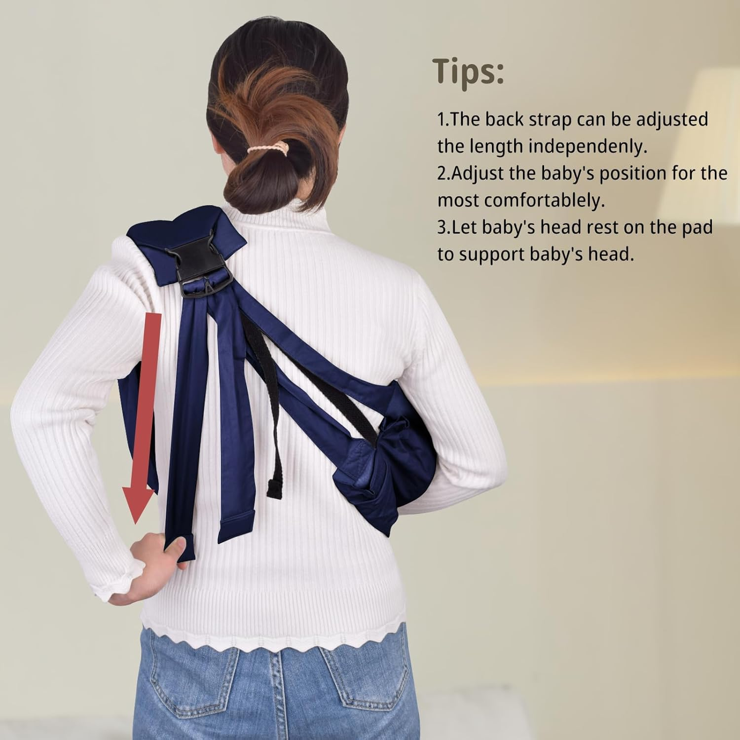 CUBY Baby Carrier Sling, Baby Essentials for Newborn Natural Cotton Adjustable Baby Carriers Soft Comfortable Easy Wearing Nursing for Infant Toddler Wrap Sling for Newborn(Blue Cotton) image number 6