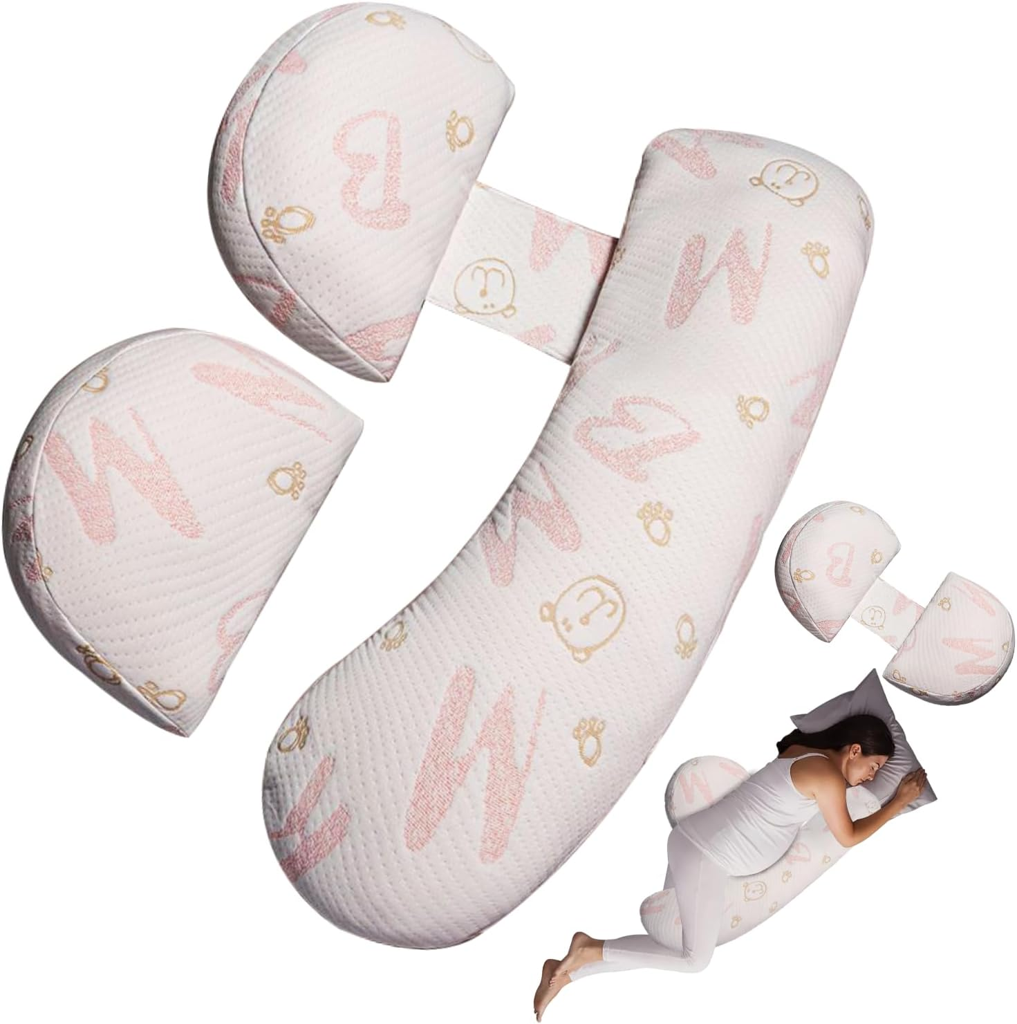 Pregnancy Pillow, Maternity Pillow Support for Sleeping Pregnancy Pillow for HIPS, Backs, Legs, Maternity Pillow with Detachable and Adjustable Pillow Cover, Large