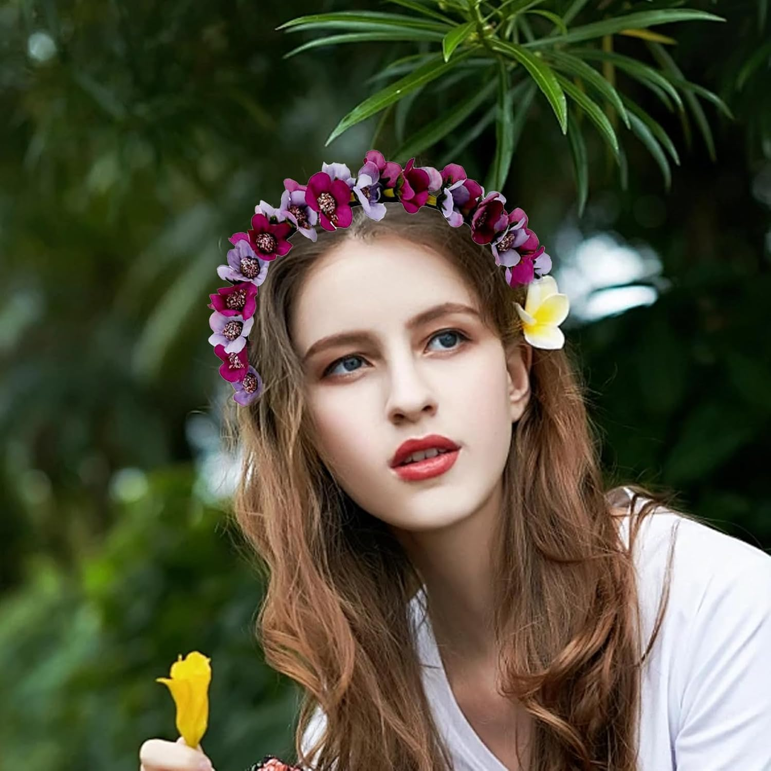 BSITSSS 2 PCS Floral Crown Flower Headband for Women Girls, Flower Crown Headband Crown Boho Floral Headpiece, Flower Garland Flower Hair Band Wreath Party Festival Hair Accessories (Pink, Green) image number 4