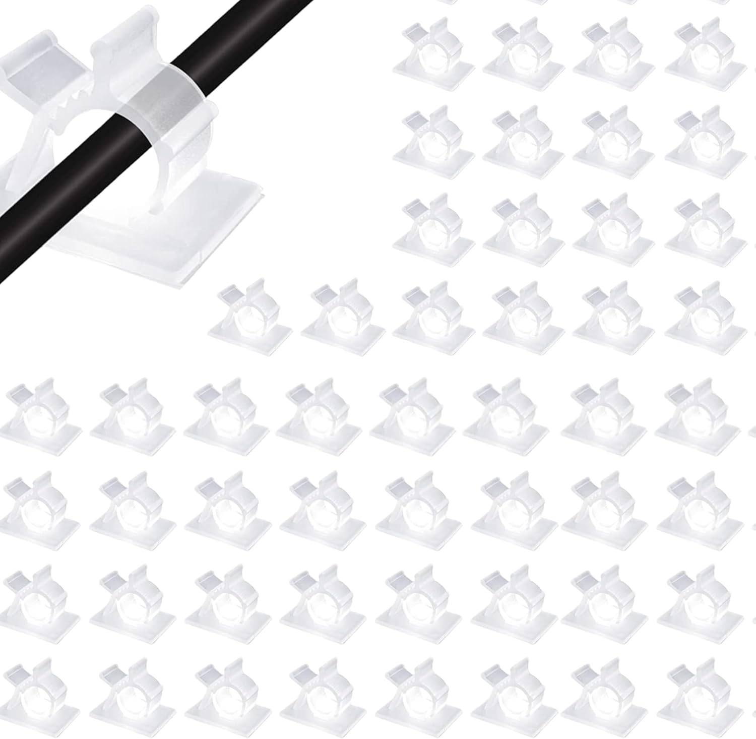 Clearhill 50 Pcs 4-Section Adjustable Self-Adhesive Nylon Cable Clips &ndash; White Wire Holders for Maximum Diameter 0.36 Inch (9.3Mm) &ndash; Cord Management for Home, Office, Car &ndash; Durable & Easy Installation