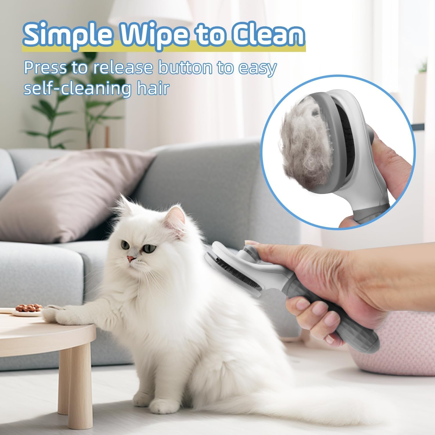 Cat Grooming Brush, Self-Cleaning Slicker Brush for Pets - One Button Removes Loose Undercoat, Mats and Tangled Hair from Indoor Cats (Gray) image number 5