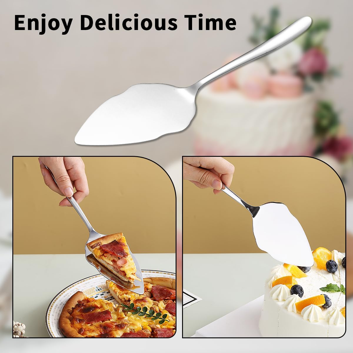 Evanda Wedding Cake Knife and Server Set 2 Pieces, Stainless Steel Cake Slice and Pie Server for Wedding, Party, Birthday, Dishwasher Safe image number 3