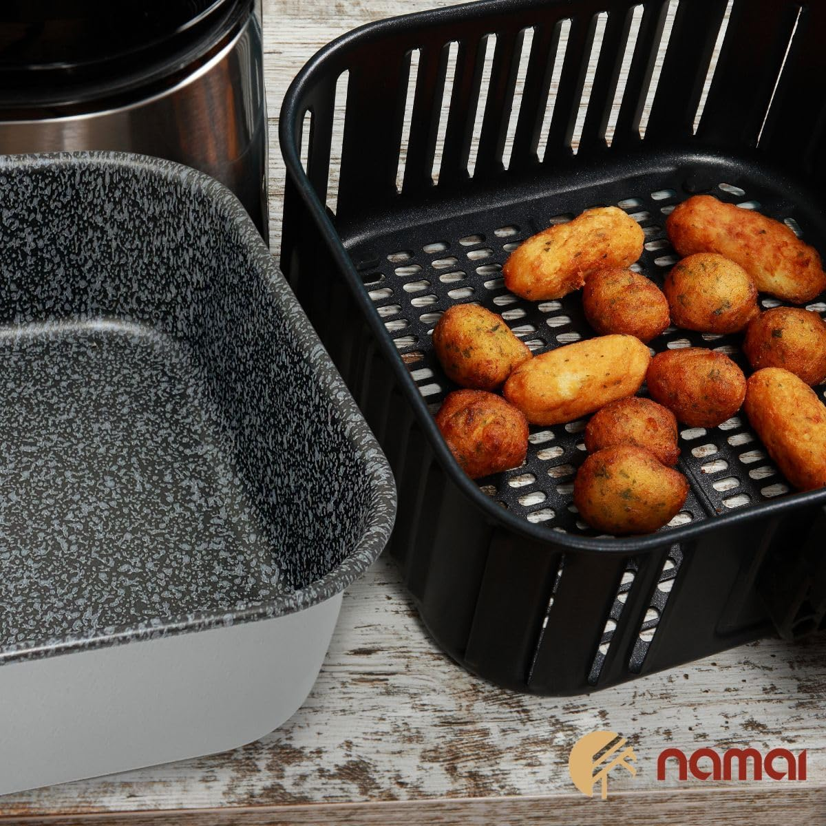 NAMAI - Set of 20 X 20 Cm Air Fryer Baking Tray + Cake Tin 18 Cm, Aluminium, Non-Stick Coating, Dishwasher Safe, Stone Look, Made in Italy (20 X 20 + Cake Tin 18) image number 3