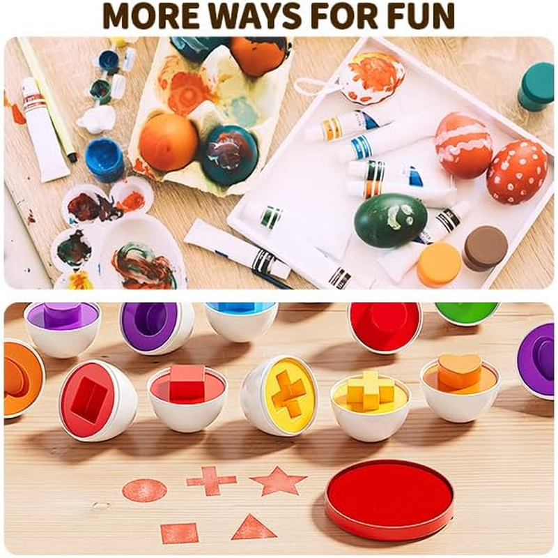 JUKUDAHU Matched 12 Eggs Toys Set for Kids 1 2 3 4 Year Old - Sorting Games, Easter Eggs, Toddler Sensory Toys, Preschool Educational Boy Toy, Shape Color Egg Play, Party Gifts for Baby 6-12 Months+ image number 5