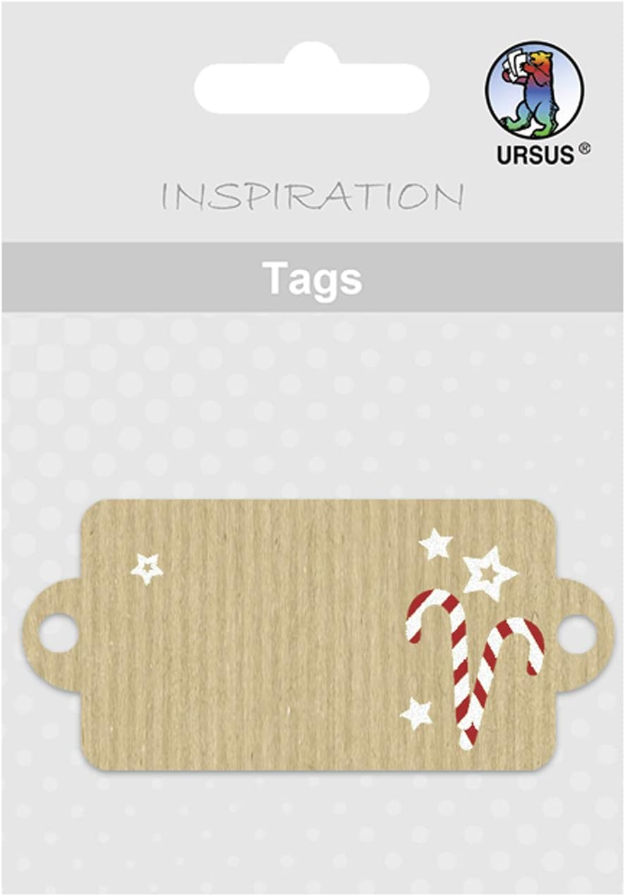Ursus 56710015 Candy Cane Gift Tags Pack of 8 Approx. 3.45 X 7.5 Cm Printed on Both Sides Partially Finished with Glitter Front Ideal for Decorating Gifts image number 2