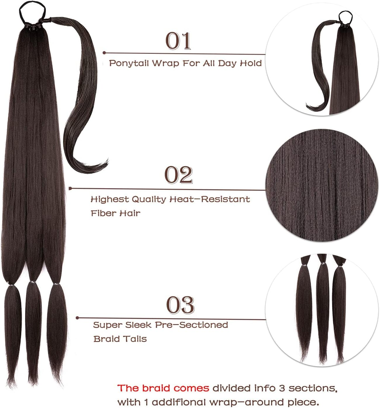 Braided Ponytail Extension 36 Inch Braid Ponytail Extension with Hair Tie Straight Wrap around Hair Extensions Ponytail Long Braided Ponytail for Women Daily Wear (4#) - 27 image number 5