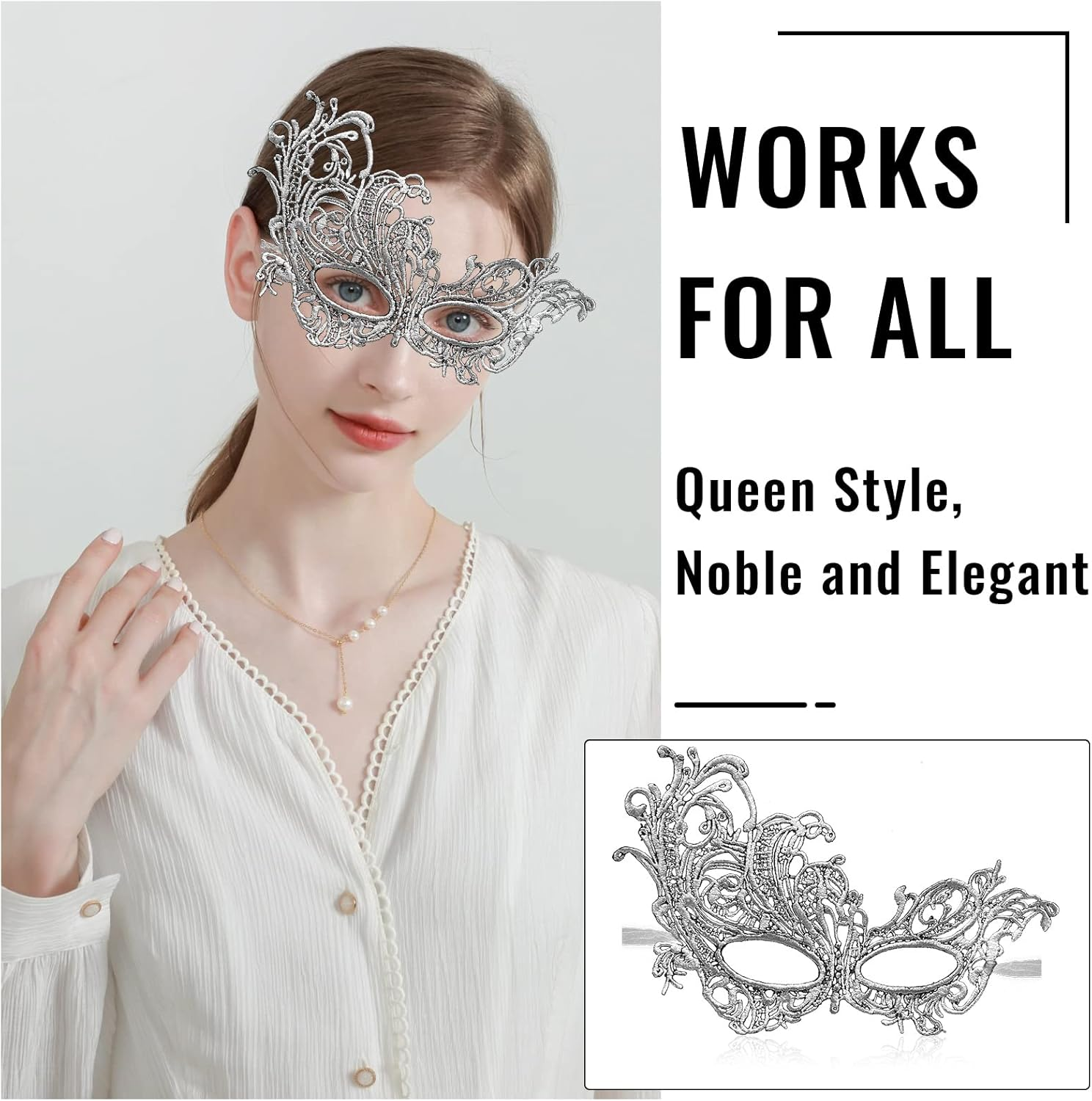 Erythem Masquerade Mask for Women, Venetian Lace Masquerade Mask for Halloween Mardi Gras Costume Party, Fit for Adult image number 4