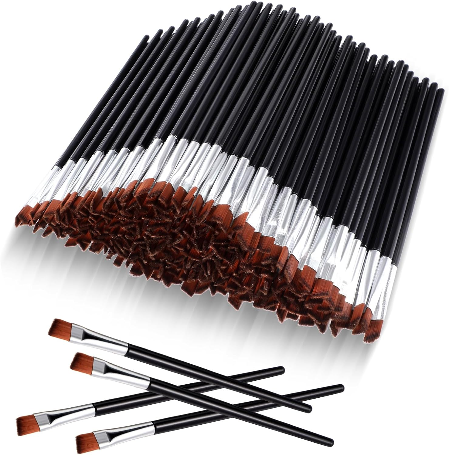 Gerrii 200 Pieces Disposable Angled Eyebrow Brushes Bulk Brow Tint Brushes Eye Makeup Brush Eyeliner Brush Tinting for Women Girls Salon Beauty Cosmetic Make up Tool Esthetician Supplies(Silver)