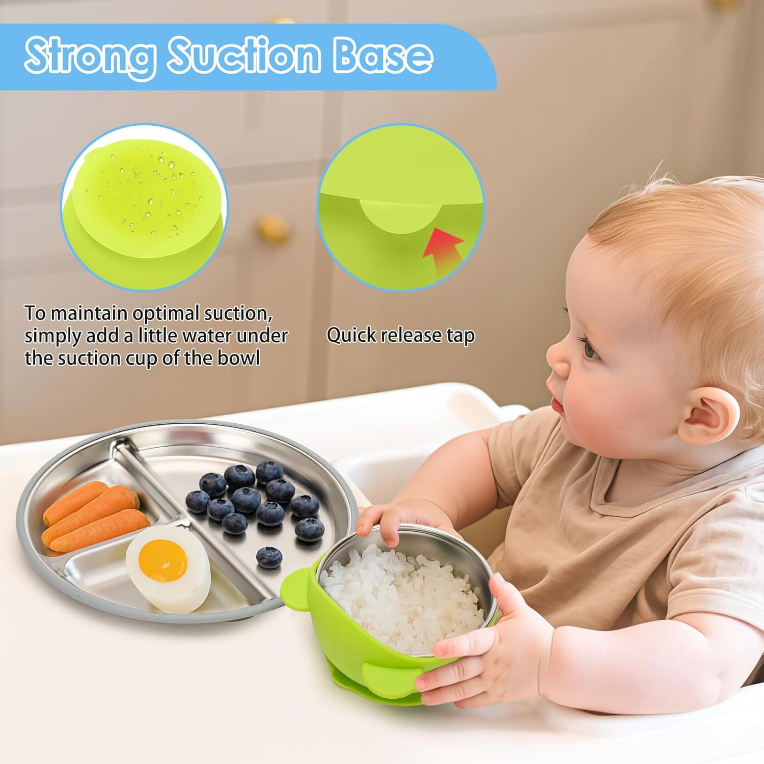 Baby Stainless Steel Feeding Set &ndash; 2 Star-Shaped Plates + 2 Bowls with Removable Silicone Sleeves | 100% Food-Grade 304 Steel | Dishwasher-Safe Tableware (Blue & Grey Plates, Blue & Green Bowls) image number 6
