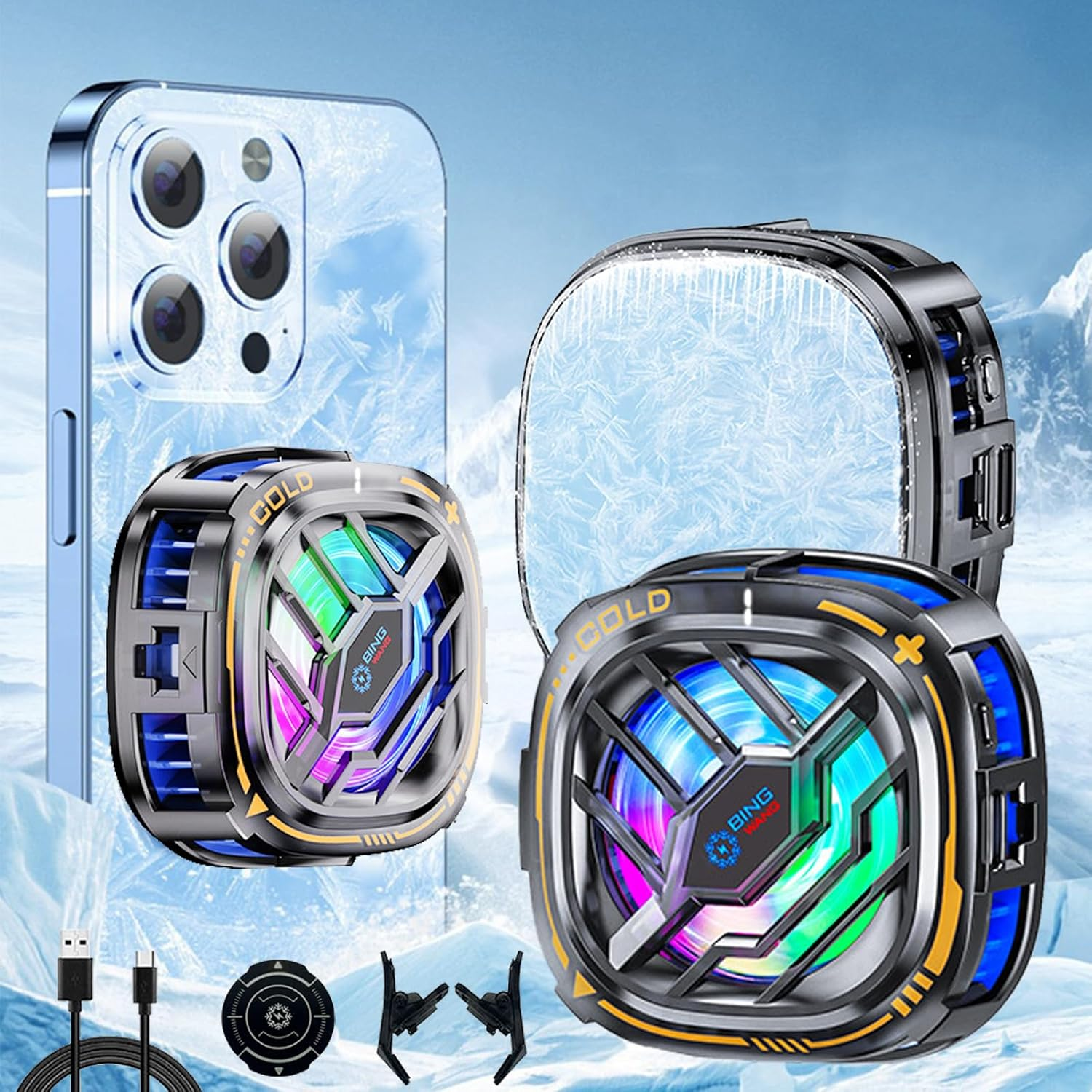 Magnetic Phone Cooler for Gaming, Portable Semi-Conductor Radiator Cooling, Mobile Phone Radiator Case for Iphone Android Smartphones from 4.5 to 7.5 in for Live Streaming/Gaming/Pubg/Codm image number 3