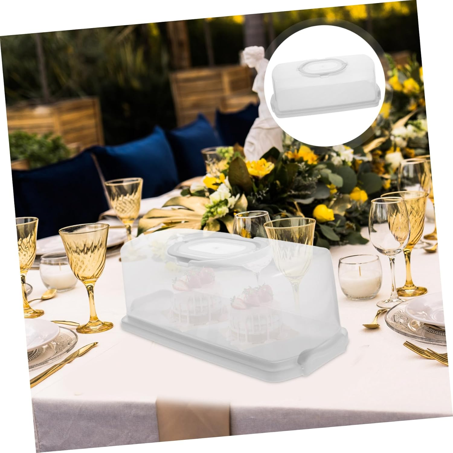 Hoement Bread Storage Box Rectangular Bread Carrier Lid and Handle Airtight Cake Container Reusable PP Material image number 4