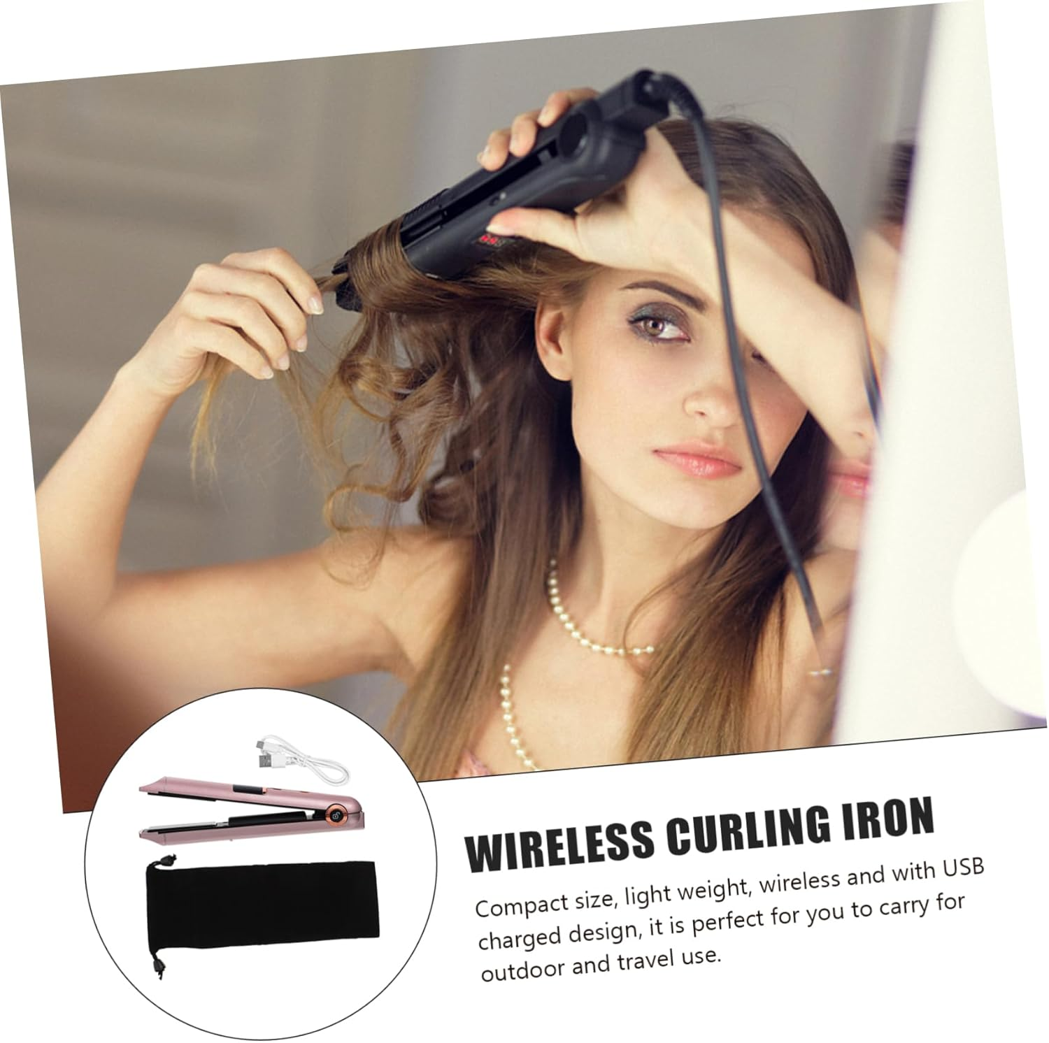 Hair Straightener Curler Portable Curling Wand Cordless Rechargeable Hair Styling Tool with Adjustable Temperature for Home and Travel Use for Women and Men image number 3