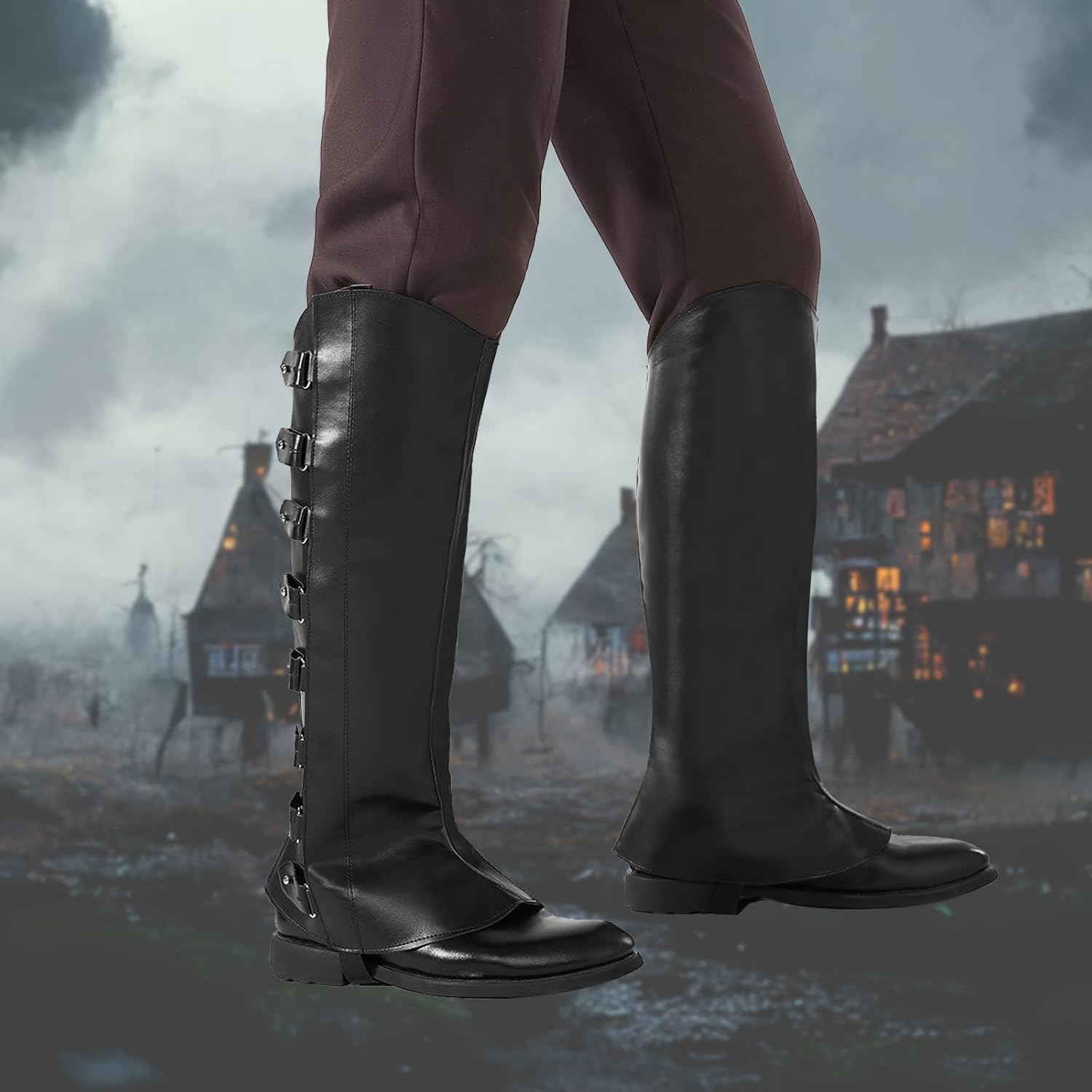 Pirate Boot Covers - Faux Leather Steampunk Renaissance Costume Boot Tops Knight Warrior Cosplay - Average Dark Brown image number 3