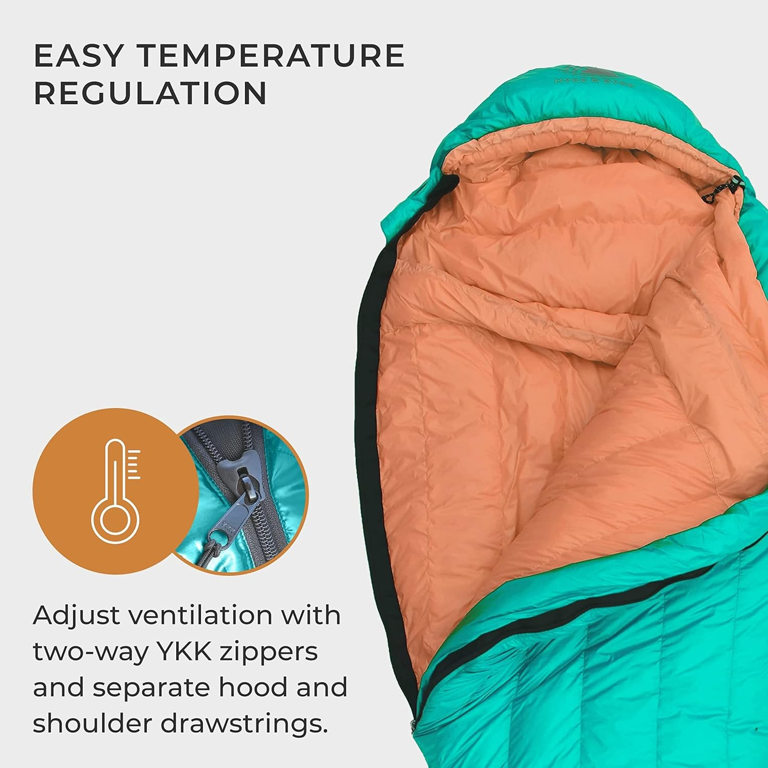 Hyke & Byke Eolus 30 F Hiking & Backpacking Sleeping Bag - 3 Season, 800FP Goose down Sleeping Bag - Ultralight - Blue/Lime Green - 87In - Long image number 2