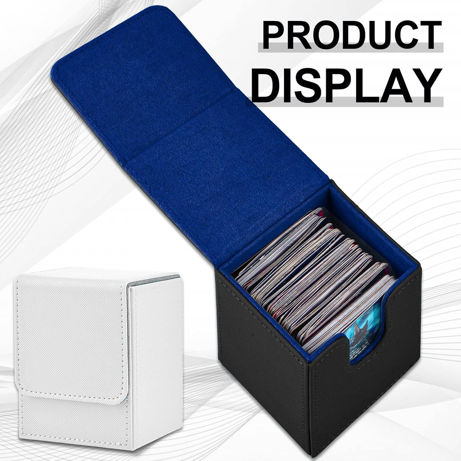 2 Boxes Leather Deck Card Boxes Large Size Fit 100 plus Sleeved Cards Deck Game Box for Collectible Cards Playing Card Box for 100 plus Cards Compatible with MTG Tcg(Vertical,Black,White) image number 3