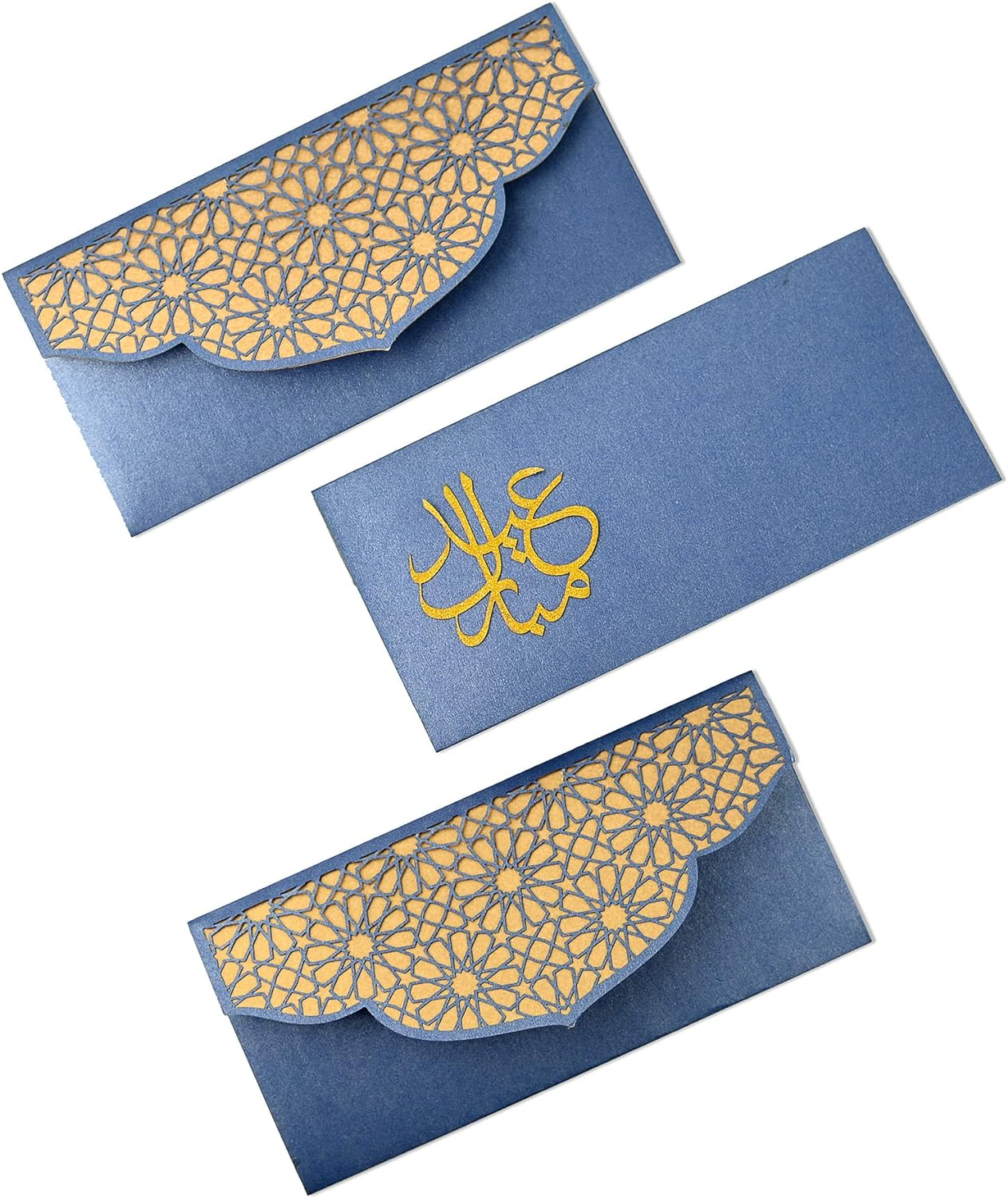 Confetti! (Pack of 10) Eid Money Envelope for Gifting - Eid Mubarak Ramadan Eidi Envelopes - Lanterns and Motif Gold Foil Design
