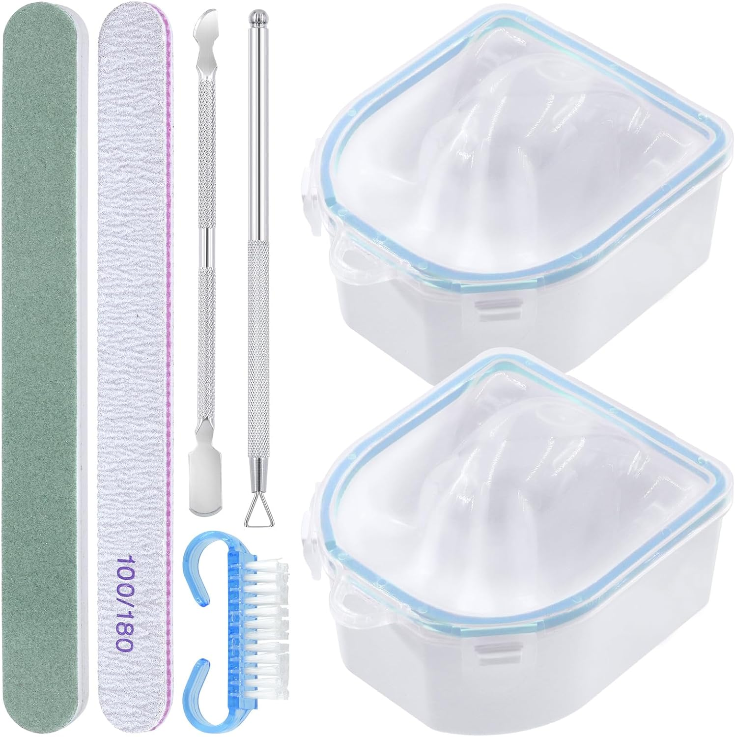 Tanstic 7Pcs Blue Nail Soaking Bowl Kit, Nail Polish Remover Tools Including Manicure Bowl Nail Soak Tray Soak off Bowl, Nail Brush, Nail File, Cuticle Peeler, Double-Ended Cuticle Pusher, Nail Buffer image number 2