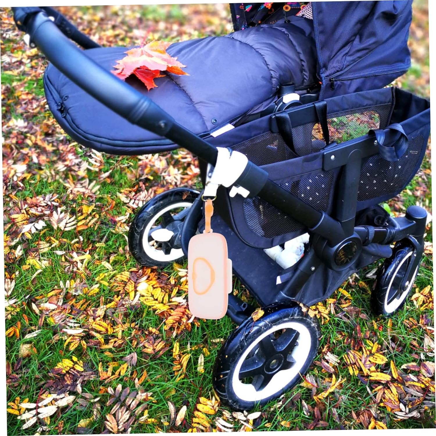 Portable Baby Wet Tissue Box Hanging Case Lid, White and Orange Infant Wipes Holder for Outdoor Travel and Home Use image number 2