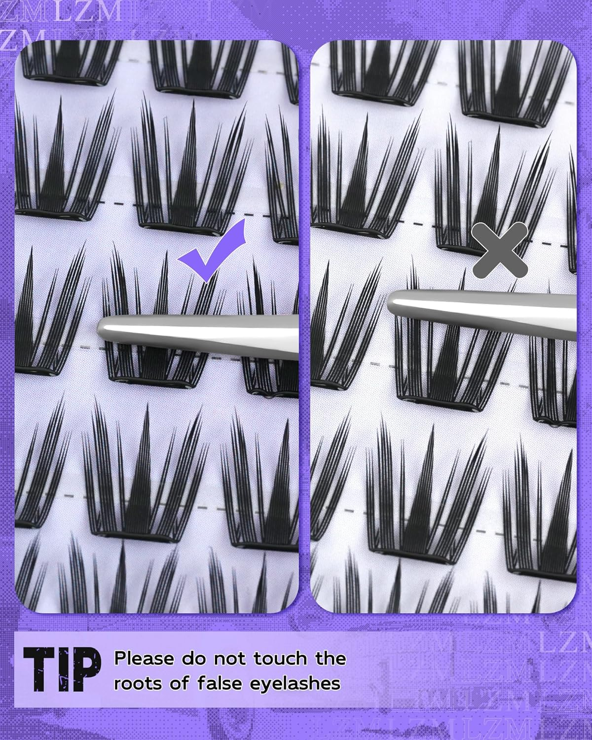 LZM Pre Glued Manga Lash Clusters Self Adhesive Eyelashes Clusters Press on Individual Lashes Anime Style DIY Eyelash Extensions with Tweezers, No Glue Needed, Easy to Apply, Thin Band image number 5