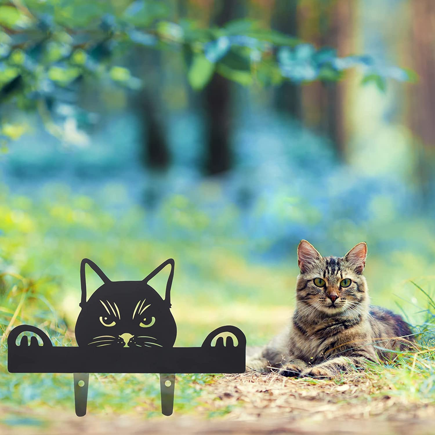 Metal Black Cat Yard Art Statue, Outdoor Garden Lawn Ornament Silhouette Decor, Gifts for Cat Lovers image number 5