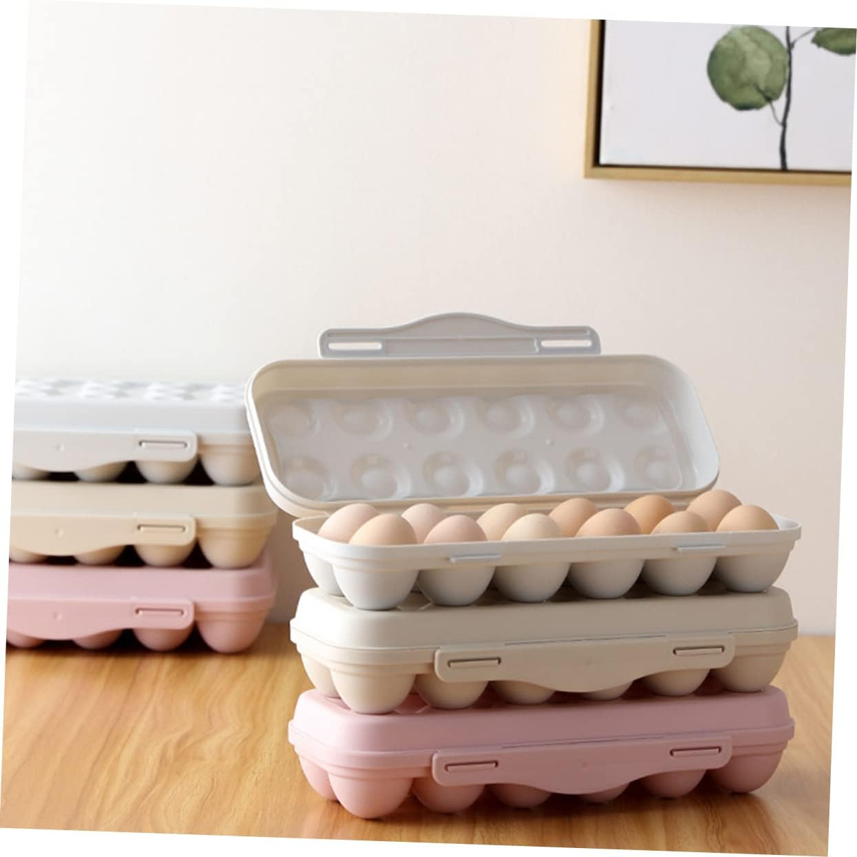 MAGICLULU Egg Storage Container 18 Grids Plastic Refrigerator Egg Holder Portable Anti-Collision 2Pcs Pink Stackable Box for Home - Grey image number 5