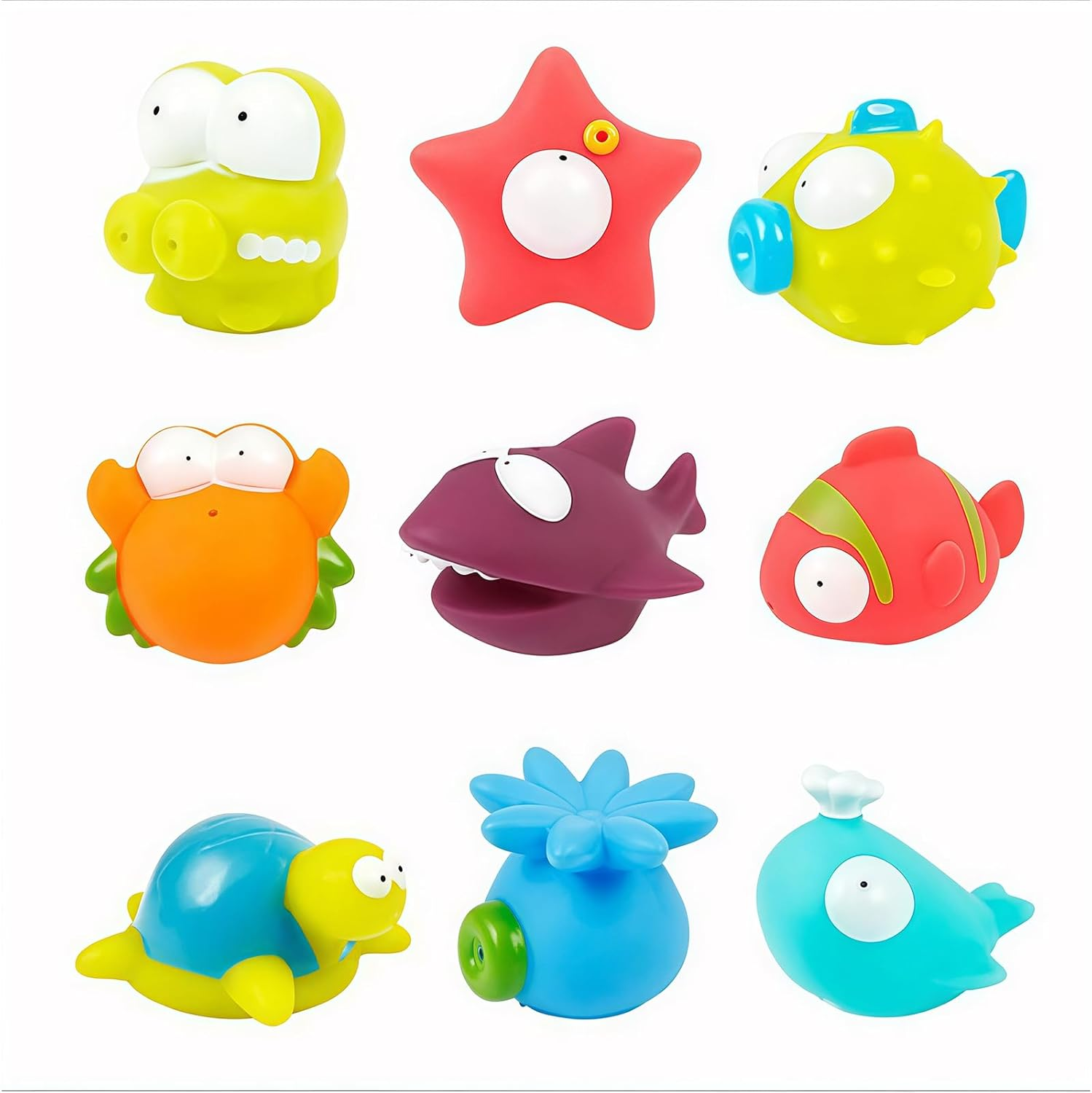 Bath Toys 9PCS - Squeezable Ocean Animals for Toddlers 1-3, Bathtub & Pool Water Play, Cute Sea Creature Squirt Toys, Fun Bath Time & Swim Learning for Babies image number 2