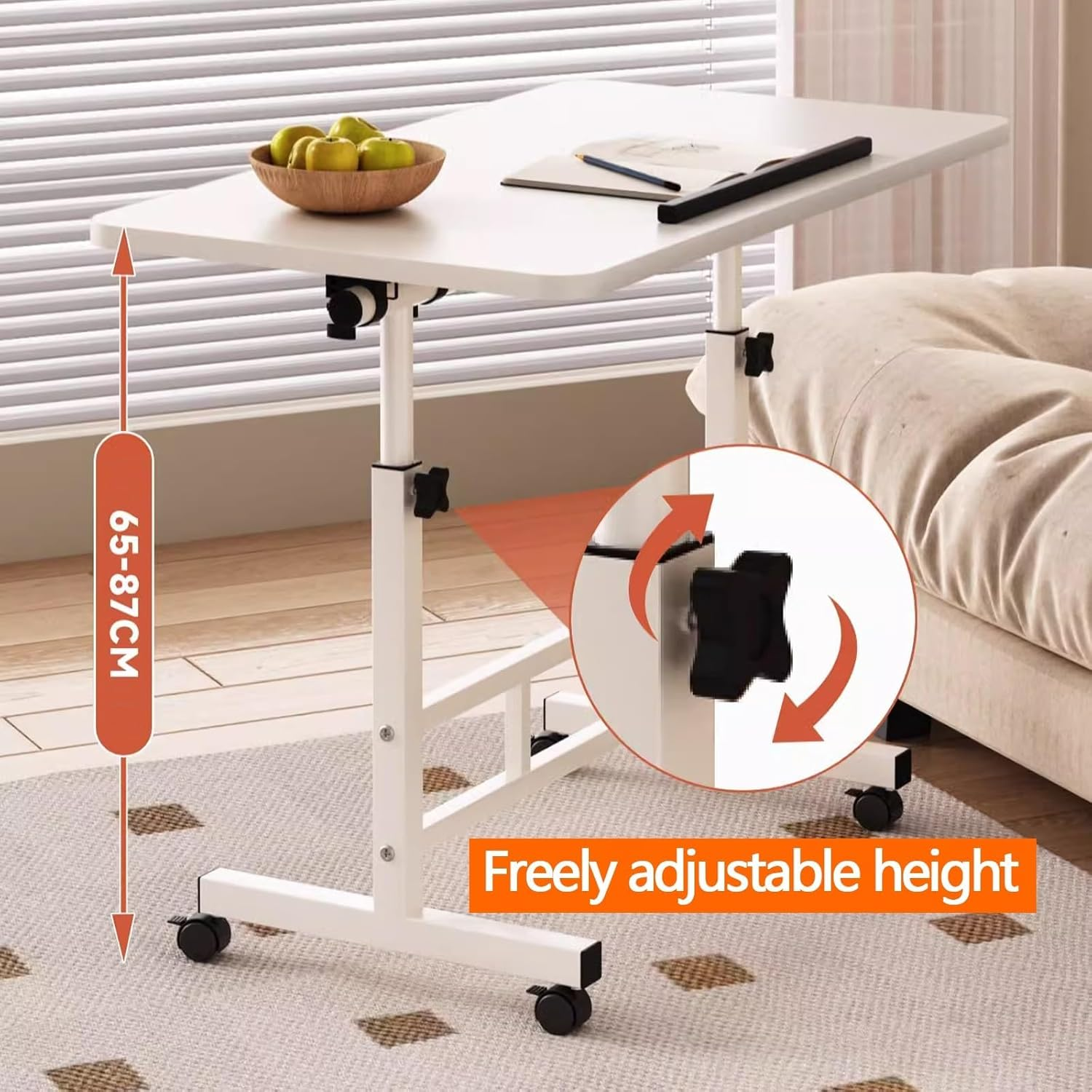 Hbluefat Mobile Small Rolling Computer Desk, 31.5" Folding Adjustable Height Laptop Cart Table with Wheels, Portable Flip Office Work Desk for Home Office, Small Space (Walnut)