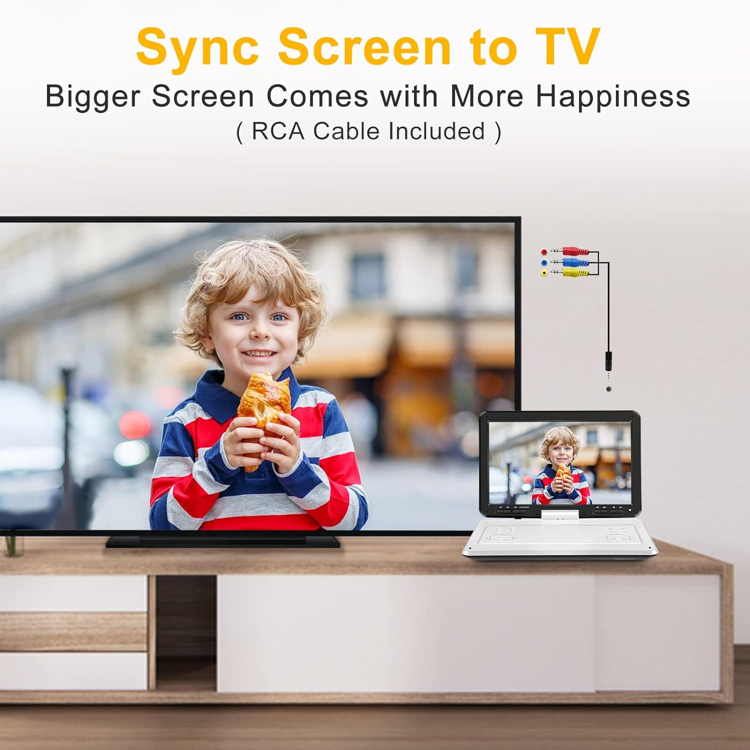 Hothat 16.9'' Portable DVD Player with 6 Hrs Battery, 14.1'' HD Swivel Screen DVD Player Portable, New Screen Button Design, High Volume Speakers, Support Sync Tv/Region Free/Multiple Discs, White image number 3