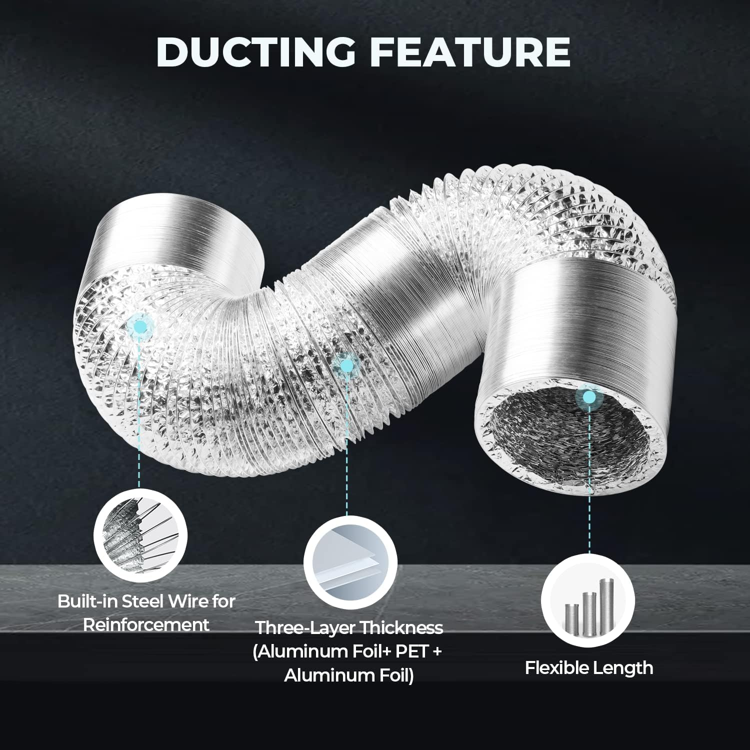 Ipower 6 Inch 25 Feet Non-Insulated Flex Air Aluminum Ducting Dryer Vent Hose for HVAC Ventilation, 2 Clamps Included image number 4