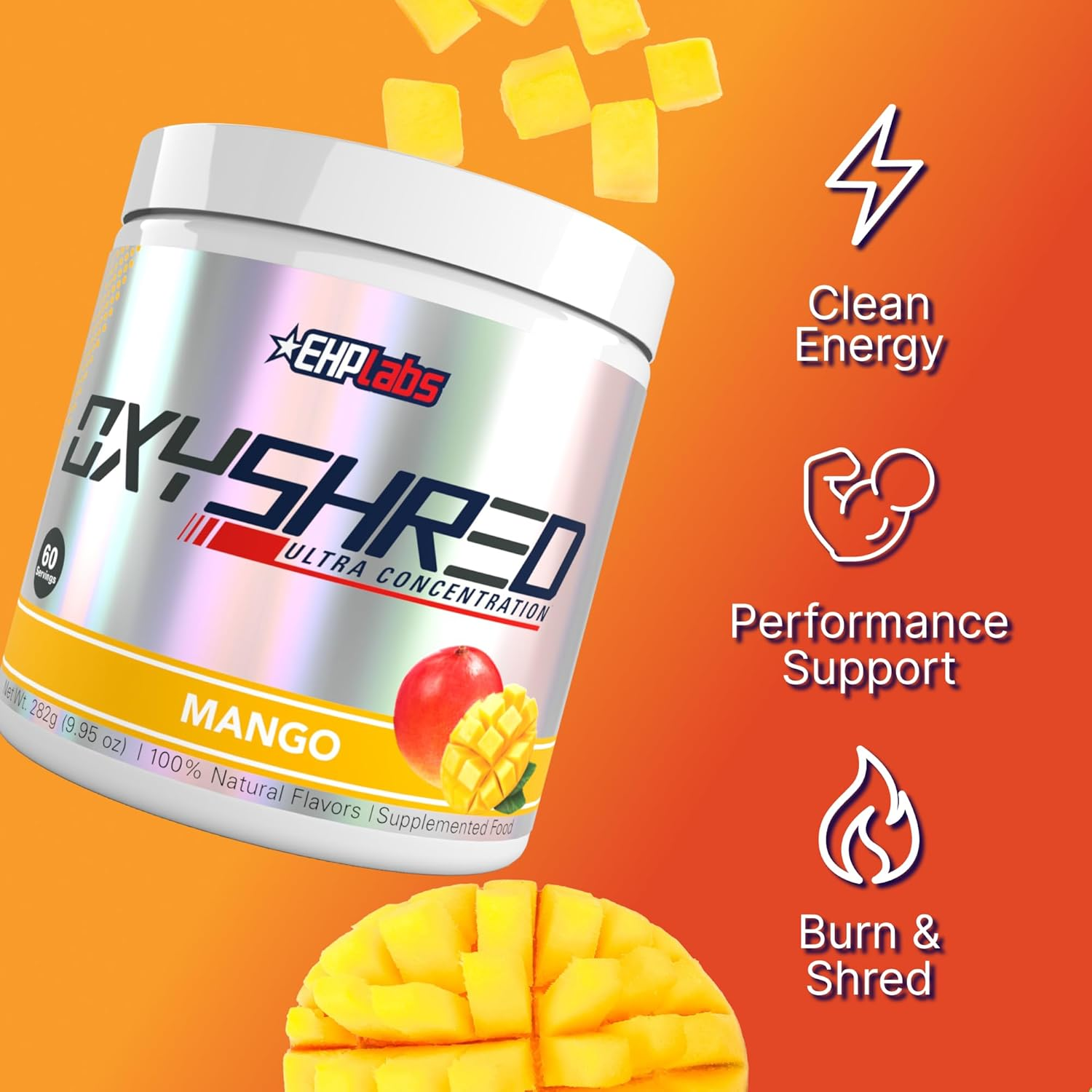 EHP Labs Oxyshred Ultra Concentration Shredding Supplement - Pre Workout, Promotes Shredding, Natural Energy Boost. Mango, 60 Servings image number 2