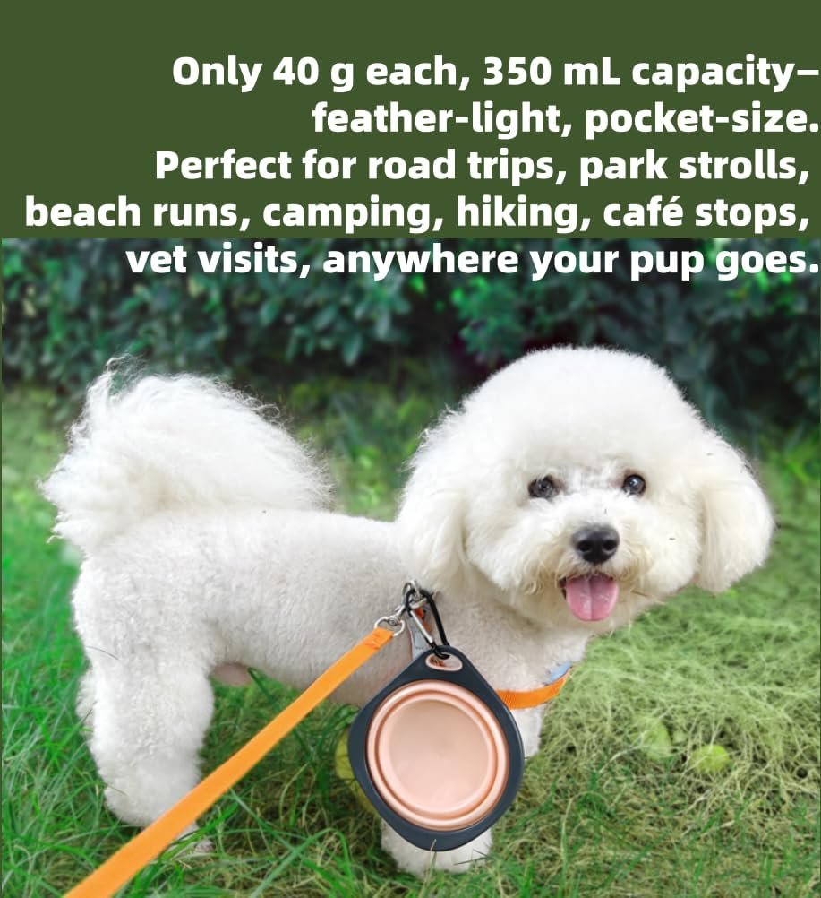 Dog Pet Collapsible Bowls 350Ml, 2 Pack for Cats Dogs, Portable Pets Feeding Watering Dish for Walking Parking Traveling with 2 Carabiners (Pink+Green) image number 6