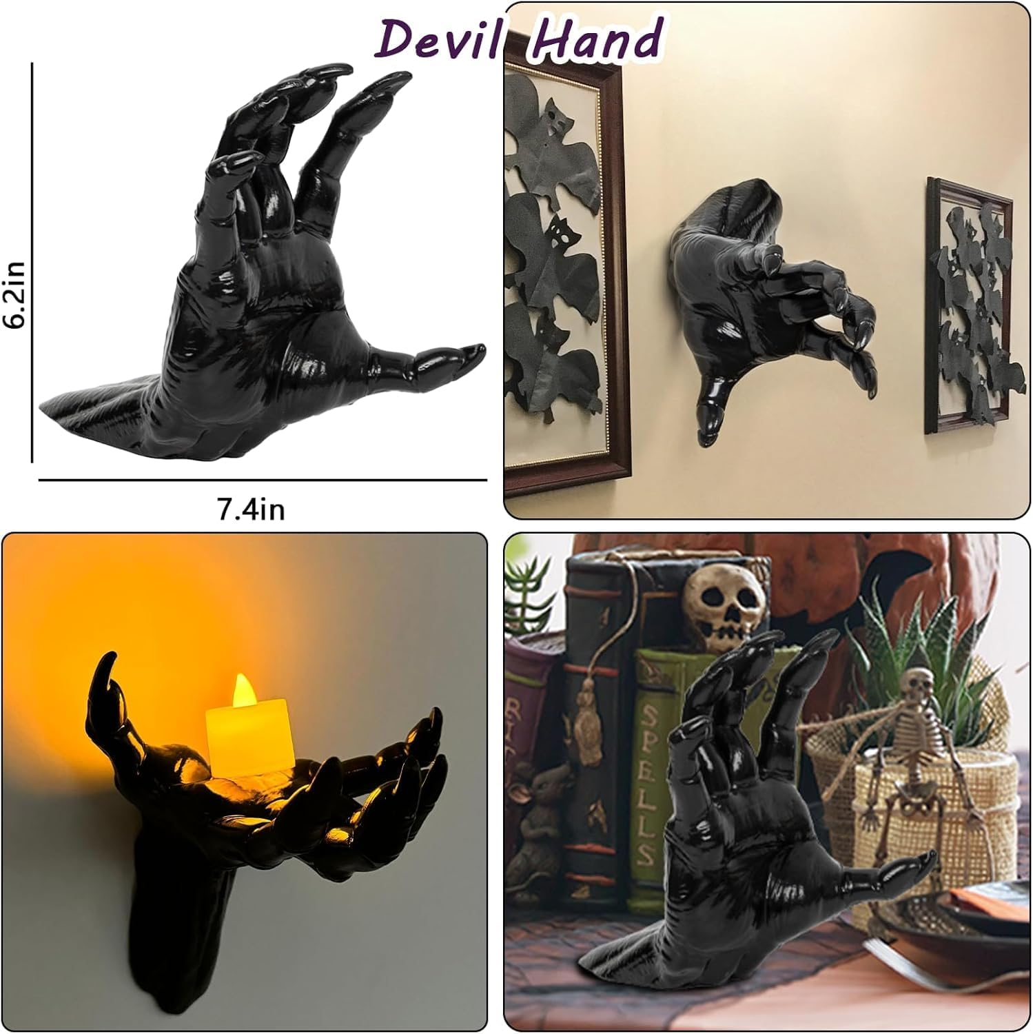 Halloween Decorations, Pack of 3 Wall Mounted Creepy Reaching Hands with Lighted Candles, Life-Sized Horror Hands for Gothic Wall Decorations, Scary Halloween Decoration Indoor