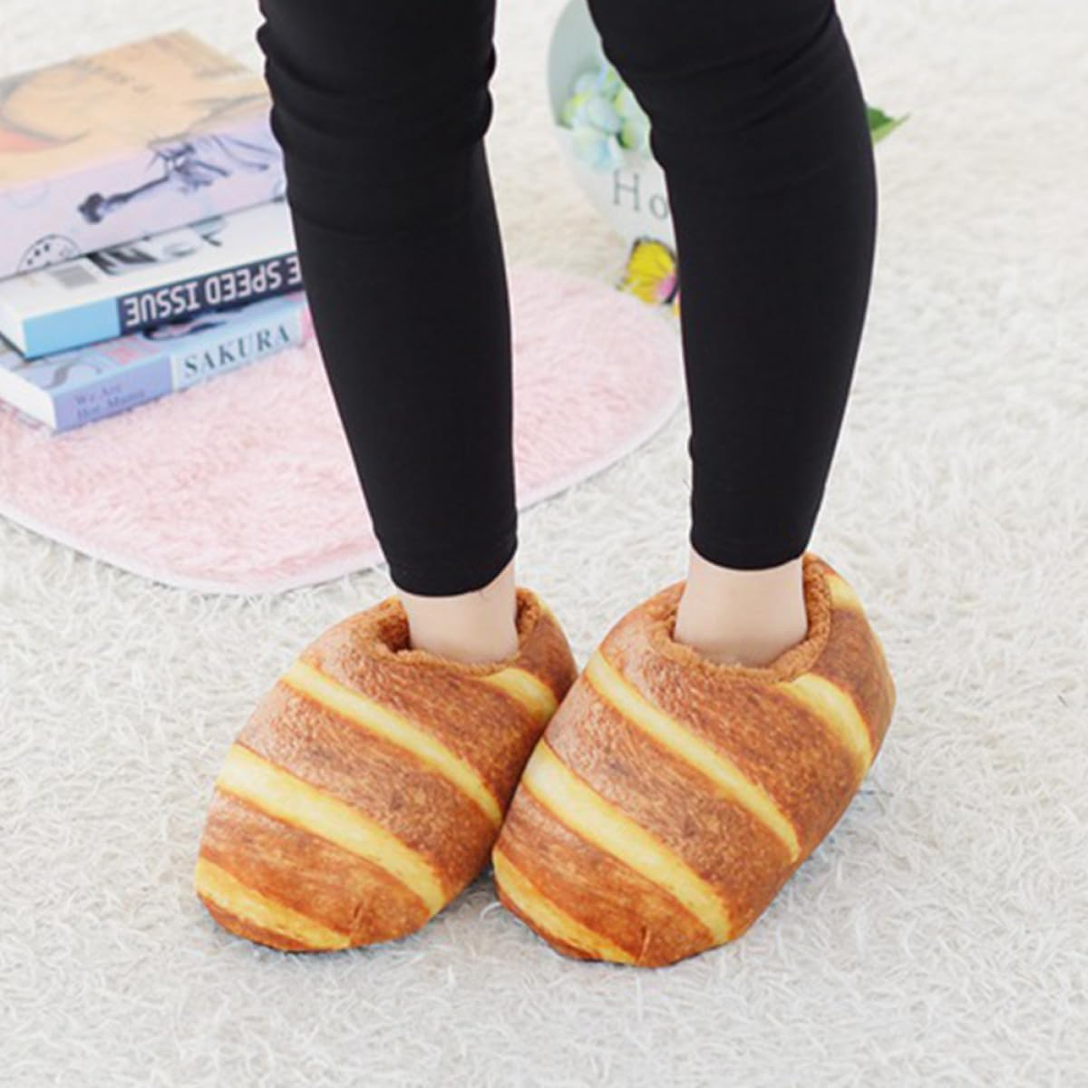 WESIEVYA Simulation Bread Winter Slippers for Women, Yellow Butter Style, One Size Fits EU 36-40, Warm Indoor Home Sandals