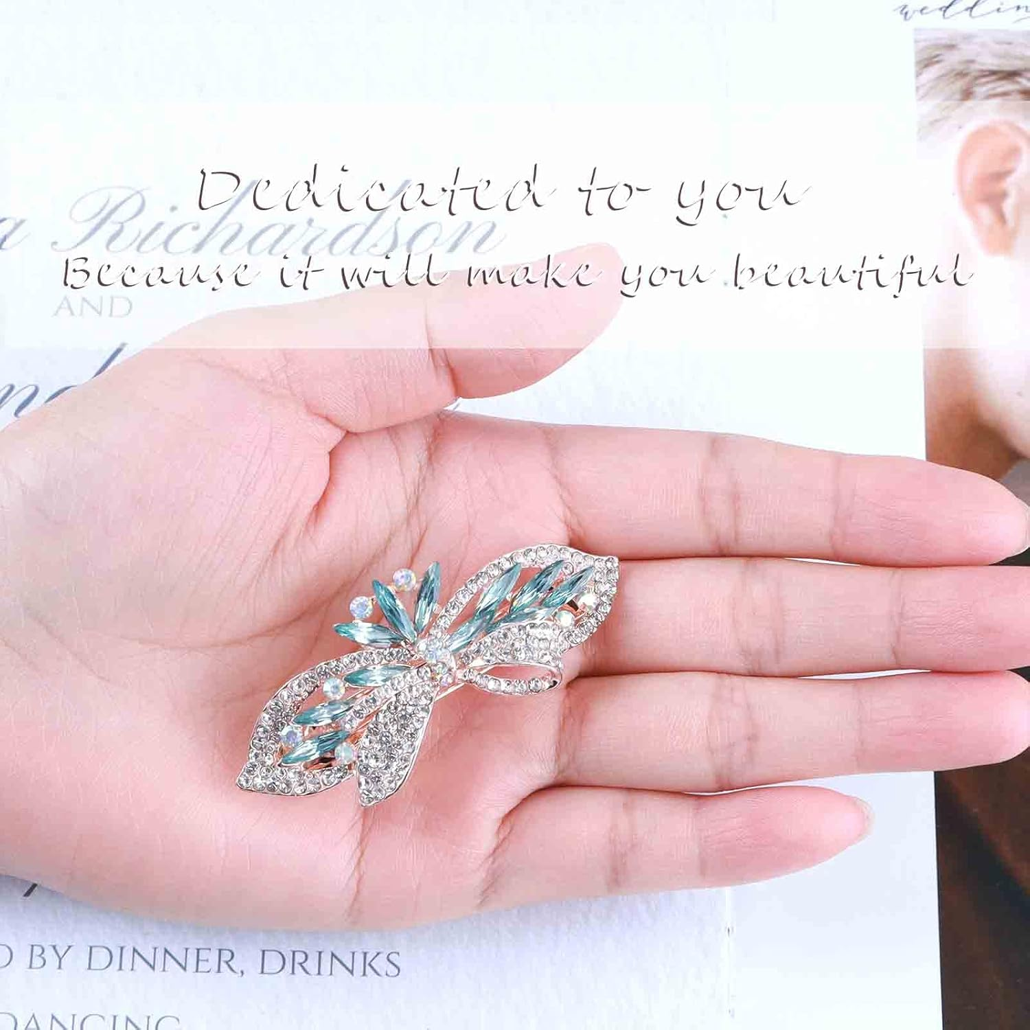 Tseenyi Crystal Hair Clip Rhinestone Wedding Hair Clip Flower Bow Crystal Hair Clip Shiny Bridal Decorative Headpiece Rhinestone Hair Pins for Women and Girls (Blue Crystal) image number 3