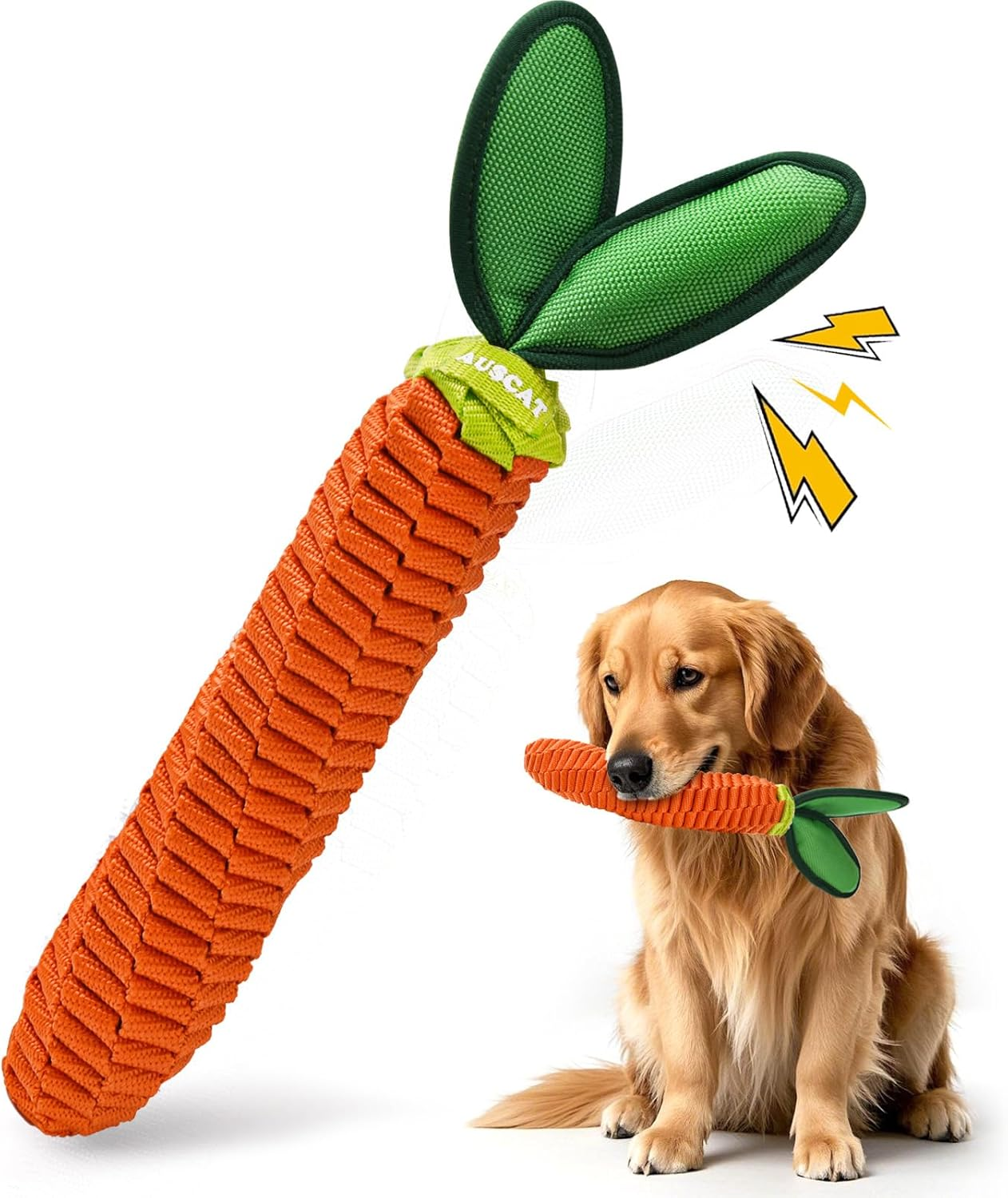 AUSCAT Dog Rope Toy, Durable Tug of War Toy with Squeaker, Braided Teething Toys for Small Medium Large Dogs, Carrot Shape image number 3