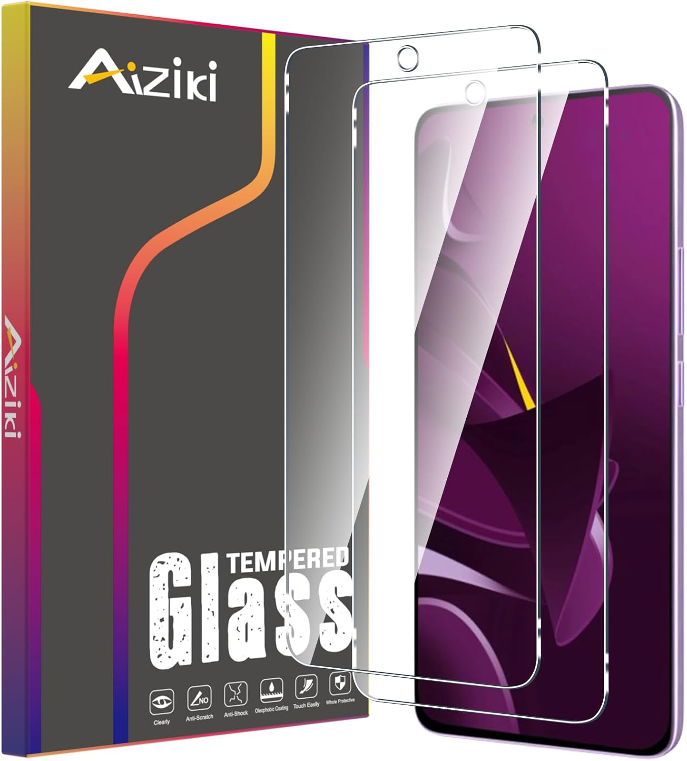 Aiziki Glass Screen Protector for Xiaomi Poco M7 Pro 4G Tempered Glass Film, Impact-Protection, Anti-Shatter, Anti-Scratch, HD Clear, Bubble Free, [2 Pack] Screen Protectors Xiaomi Poco M7 Pro 4G image number 2