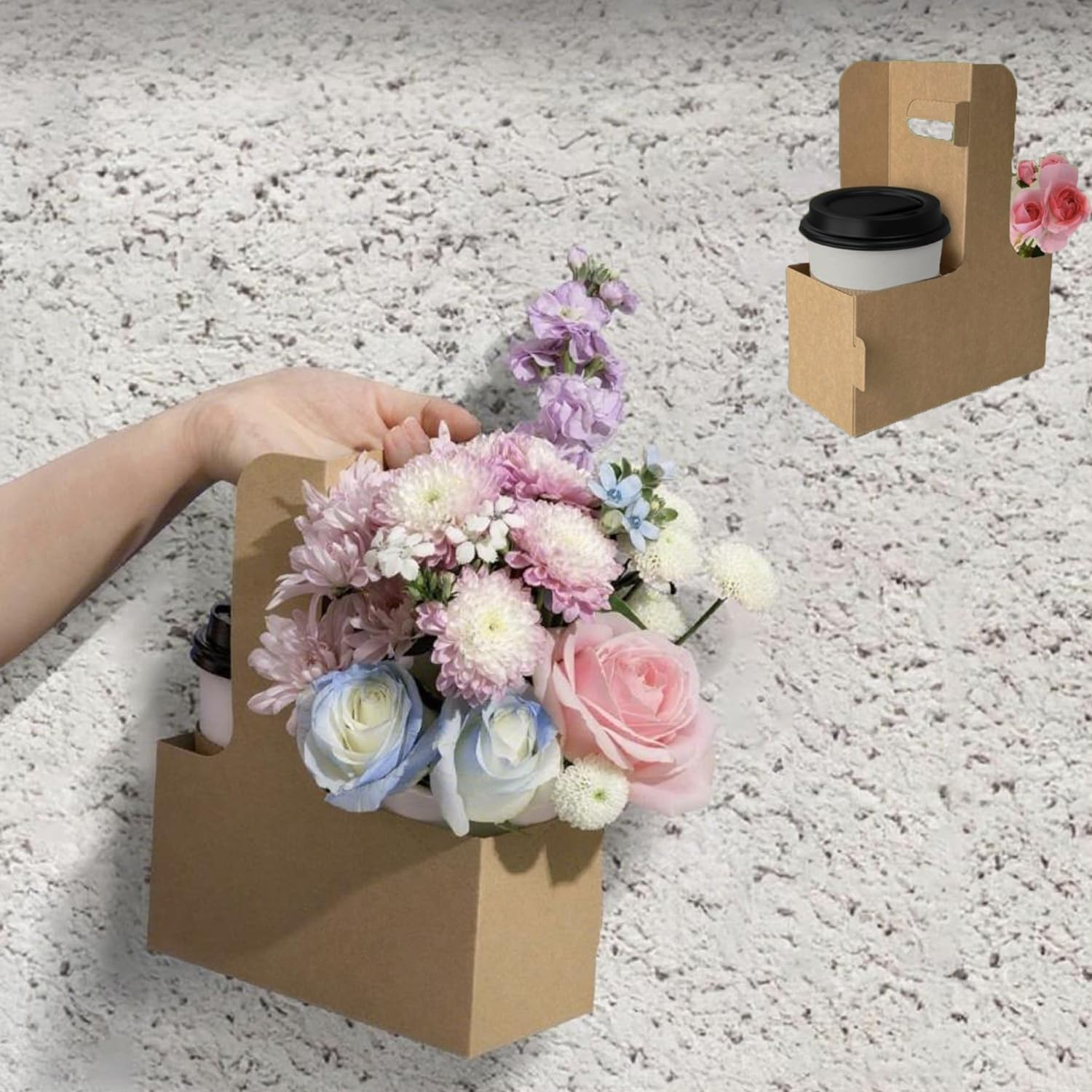 25PCS Cup Holder Set,2 Paper Cup Carrier with Handle,Cup Tray Packing Box,Paperboard,For Takeaway Hot and Cold Drinks (Brown) image number 3