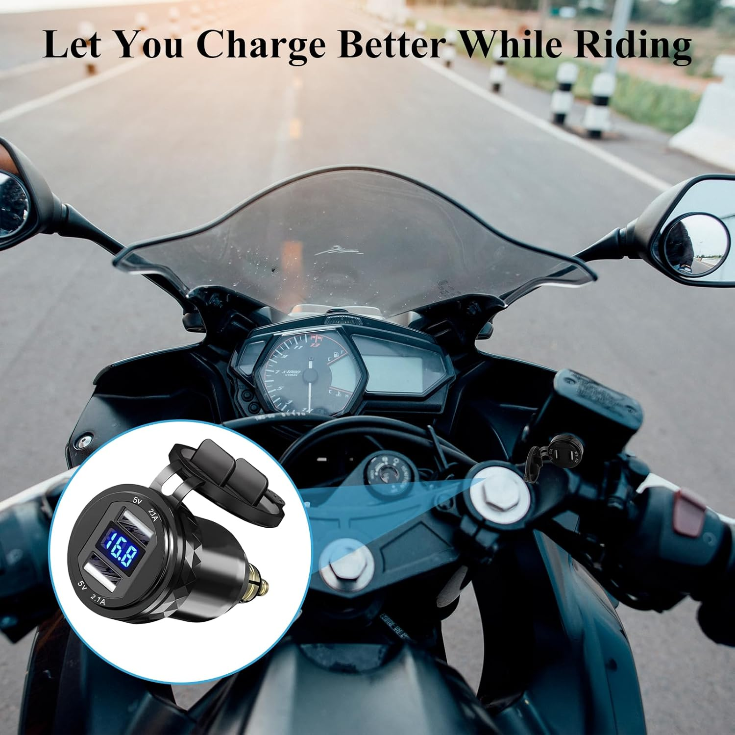 DIN Hella Plug to USB Adapter, Motorcycle Charger with Voltmeter Display, Aluminium USB Socket Waterproof Cigarette Lighter Charger for 12V-24V Ducati, Triumph, BMW image number 3