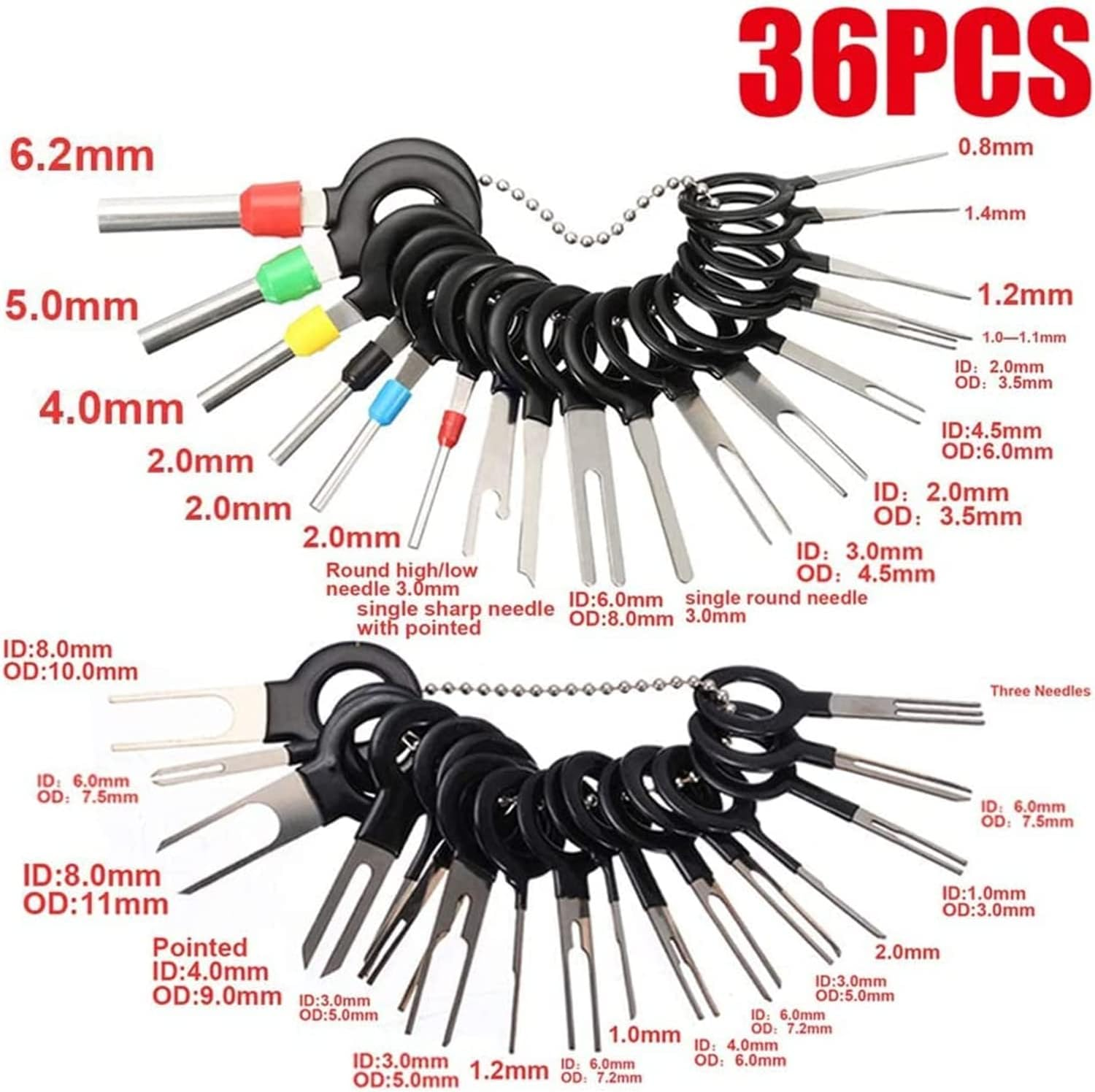 60Pcs Terminal Removal Tool Kit,Pins Terminals Puller Repair Removal Tools for Car Pin Extractor Electrical Wiring Crimp Connectors,Key Extractor Connector Depinning Tool Set (60Pcs) image number 2