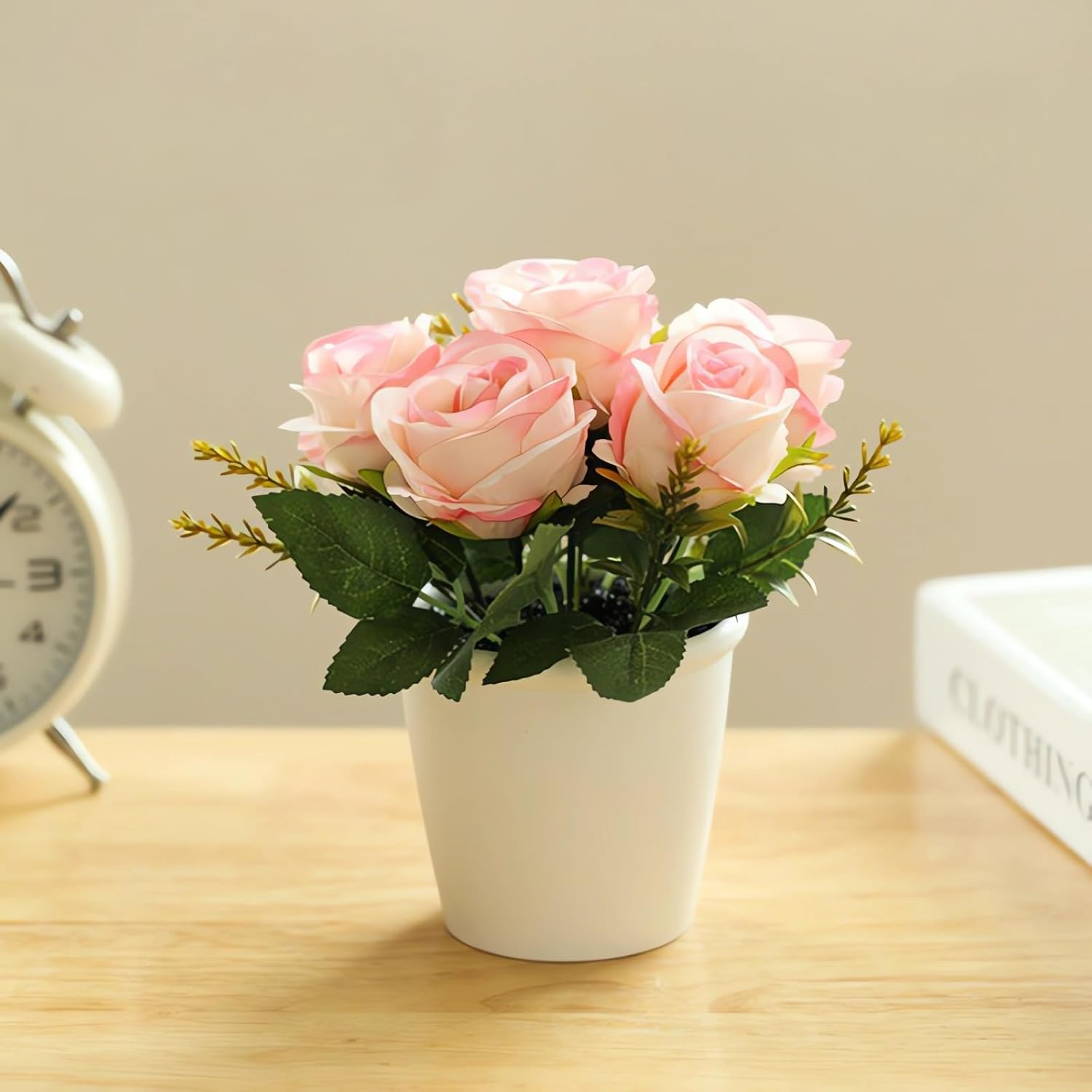Artificial Flowers with Vase, Artificial Flowers in Vase, Fake Flowers Home Flower Arrangement, Balcony, Hallway, Garden, Bedroom, Living Room, Dining Table Decoration Flower (C Pink) - D Green image number 4