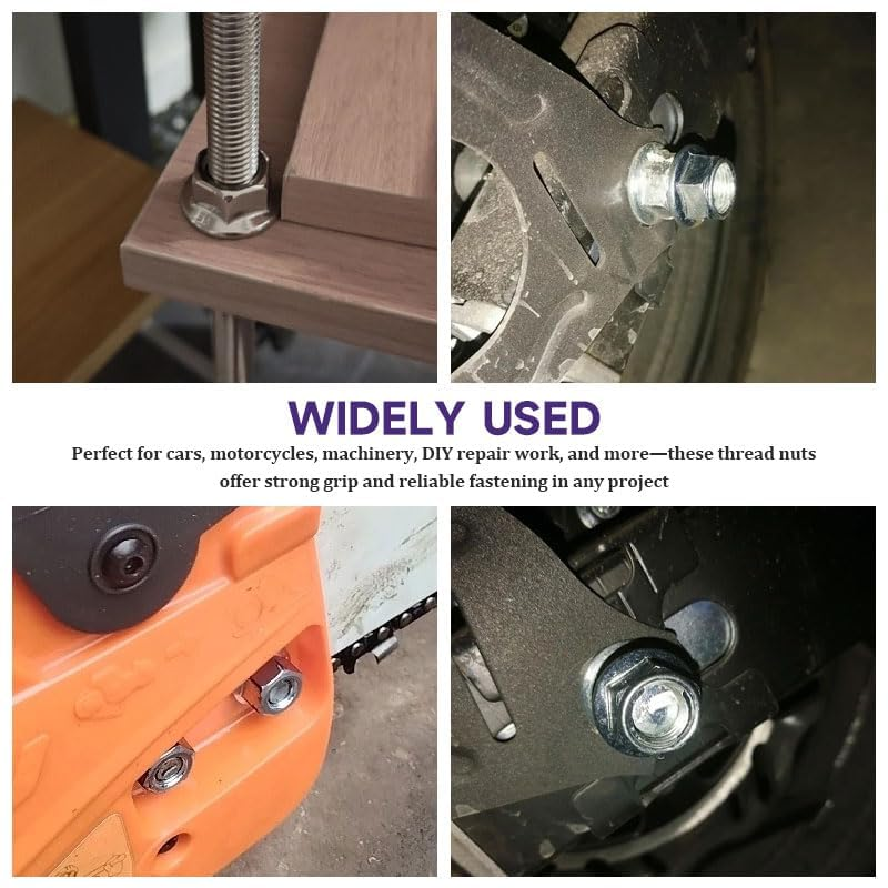 Flange Hex Lock Nuts 8 Pcs 304 Stainless Steel Silver Serrated Anti-Loosening Nuts Thread Loct for Machinery、Automotive、Wood、Metal、Furniture image number 3