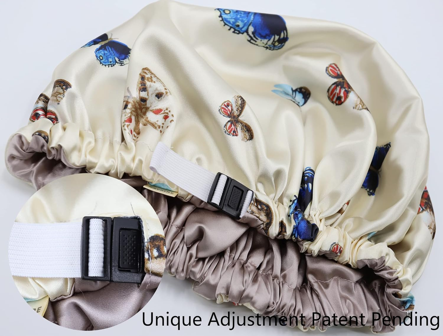 SAYMRE 100% Mulberry Silk Lined Bonnet Adjustable Satin Sleep Cap 19 Momme Silk Bonnet for Women Curly,Long Hair Care image number 5