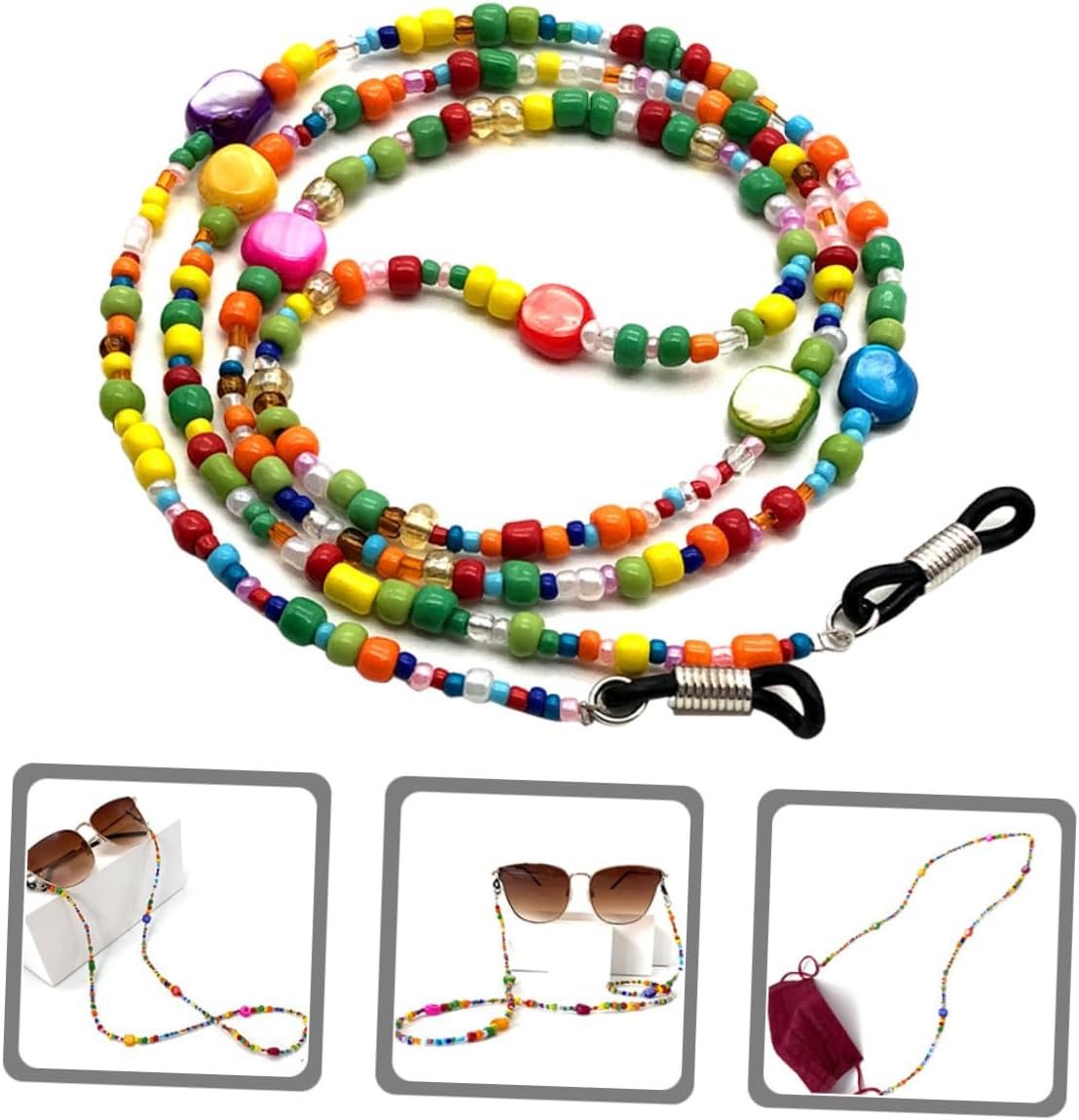 MERRYHAPY Colorful Beaded Glasses Chain for Women Boho Eyeglass Holder Necklace with Shell Accents Mask Lanyard for Sunglasses and Reading Glasses image number 3