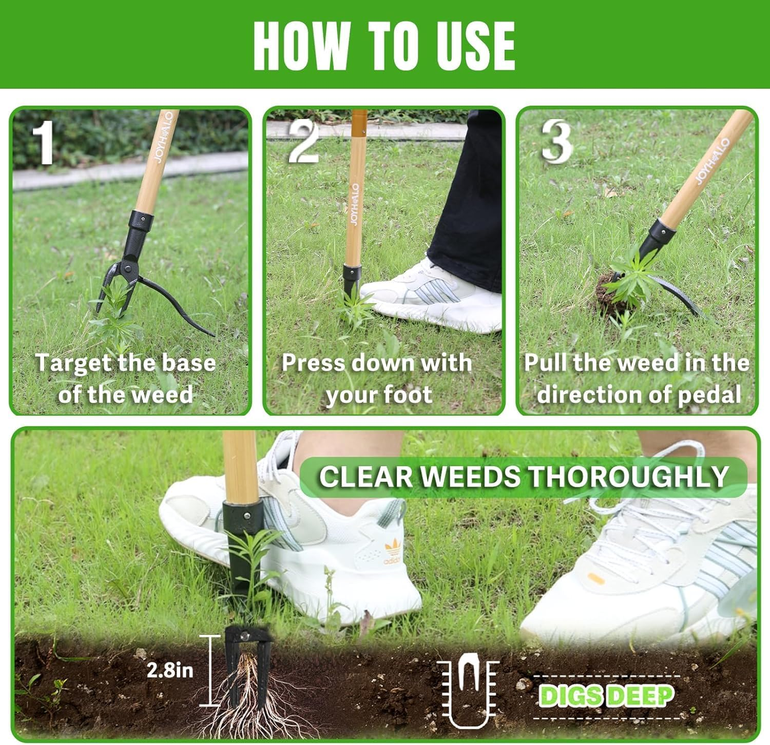 Stand up Weed Puller Tool with 48" Handle - Dandelion & Weed Remover for Garden - Ergonomic Root Puller - Back Saving Gardening Tool for Lawns & Yards image number 4