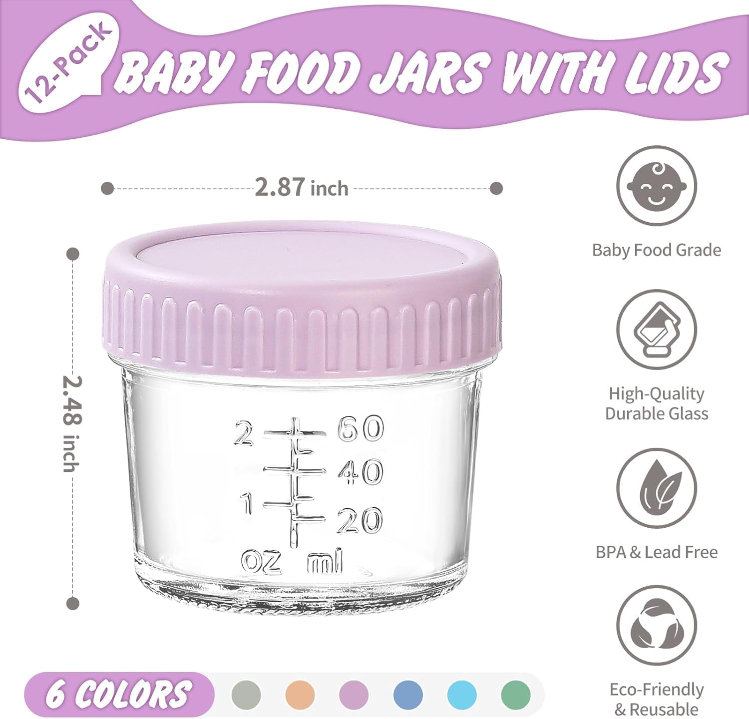 Yunking Glass Baby Food Storage Containers - 4 Oz Baby Food Jars with Lids Baby Food Maker Microwave Dishwasher Freezer Safe 100% Leak Proof BPA Free Reusable (12Pcs) image number 6