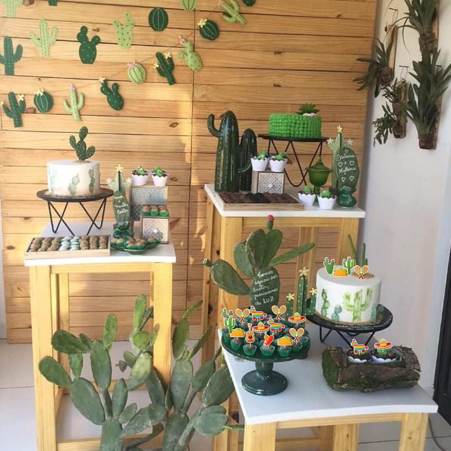 32 Pack Mexican Fiesta Cupcake Toppers Assembled Cactus Donkey Maraca Sombrero Guitar Cupcake Picks Mexican Fiesta Theme Baby Shower Birthday Party Cake Decorations Supplies image number 4